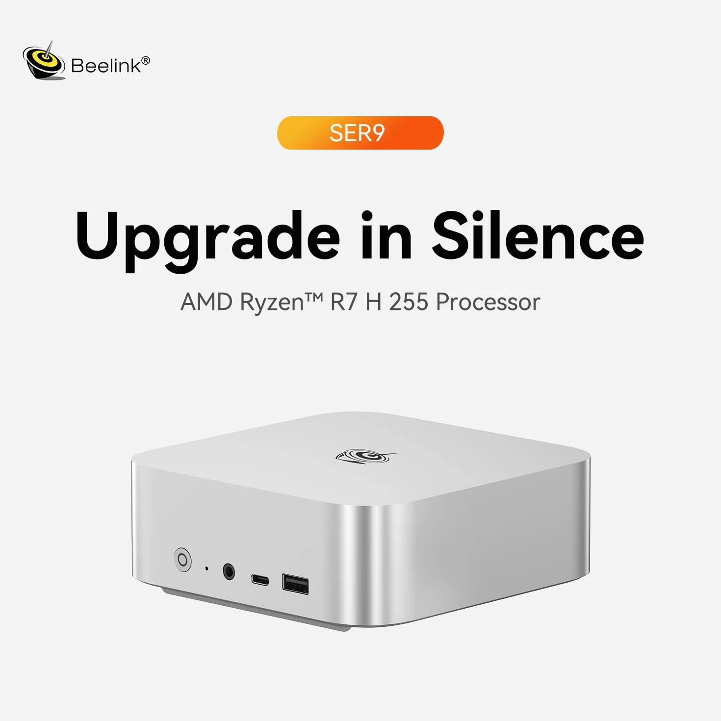 Beelink SER9 Mini PC, AMD Ryzen R7 H255 (8C/16T, do 4,9 GHz), 32 GB pamięci RAM DDR5, 1TB M.2 PCIe 4.0 SSD, potrójny ekran 4K, USB 4, HDMI, DP 1.4, BT 5.2, Wi-FI 6, RJ45 2,5 GHz, srebrny