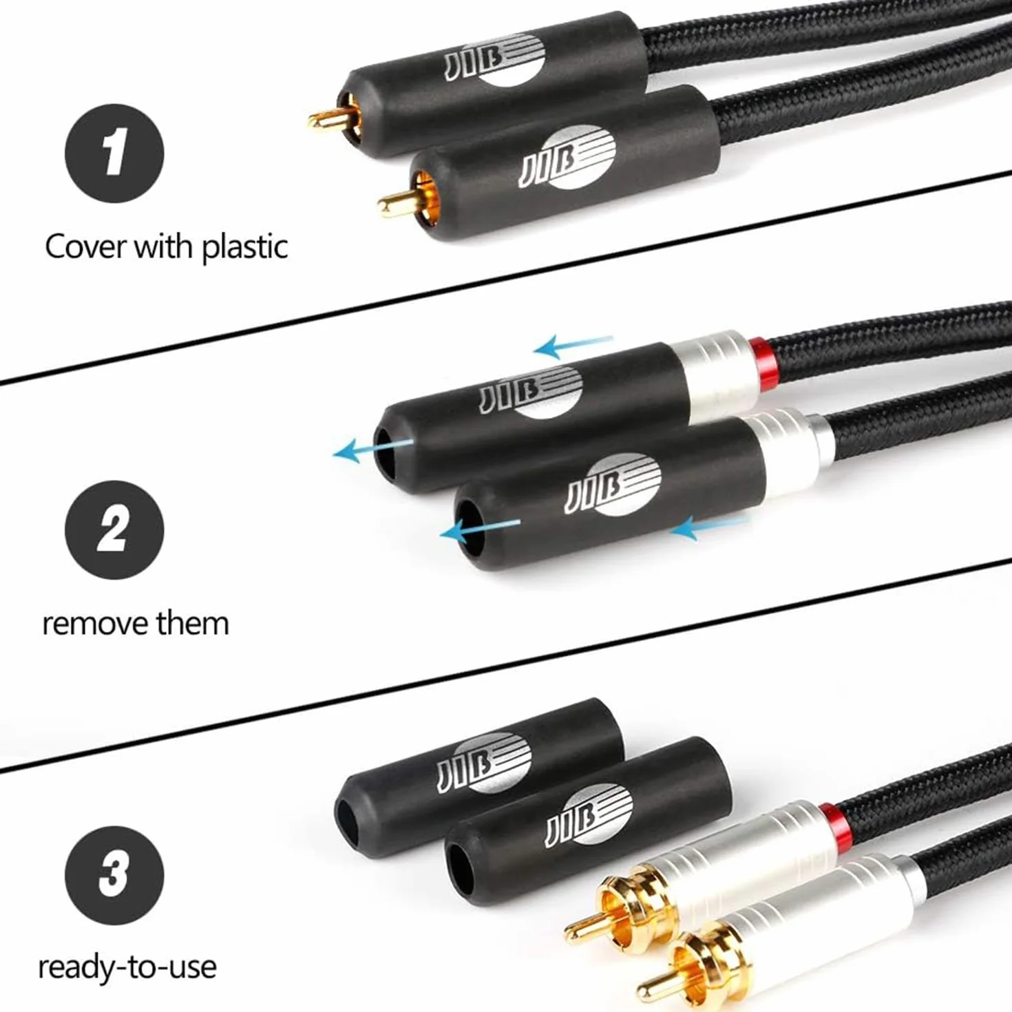BOAACOUSTIC JIB kabel audio cinch, 1 m, high end audiofil, kabel Hifi RCA, 2 x wtyczka do 2 wtyczek, do instalacji HiFi, odbiornika HiFi, kina domowego, odtwarzacza Blu-Ray, wzmacniacz do CD (1M