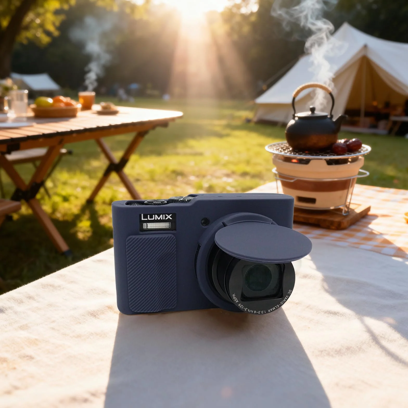 Rieibi Silikonowe etui do aparatu Panasonic Lumix ZS99/TZ99, akcesoria do Panasonic Lumix DC-ZS99/TZ99 z 2 szt. ochraniaczy ekranu, odpinana osłona obiektywu, granatowe