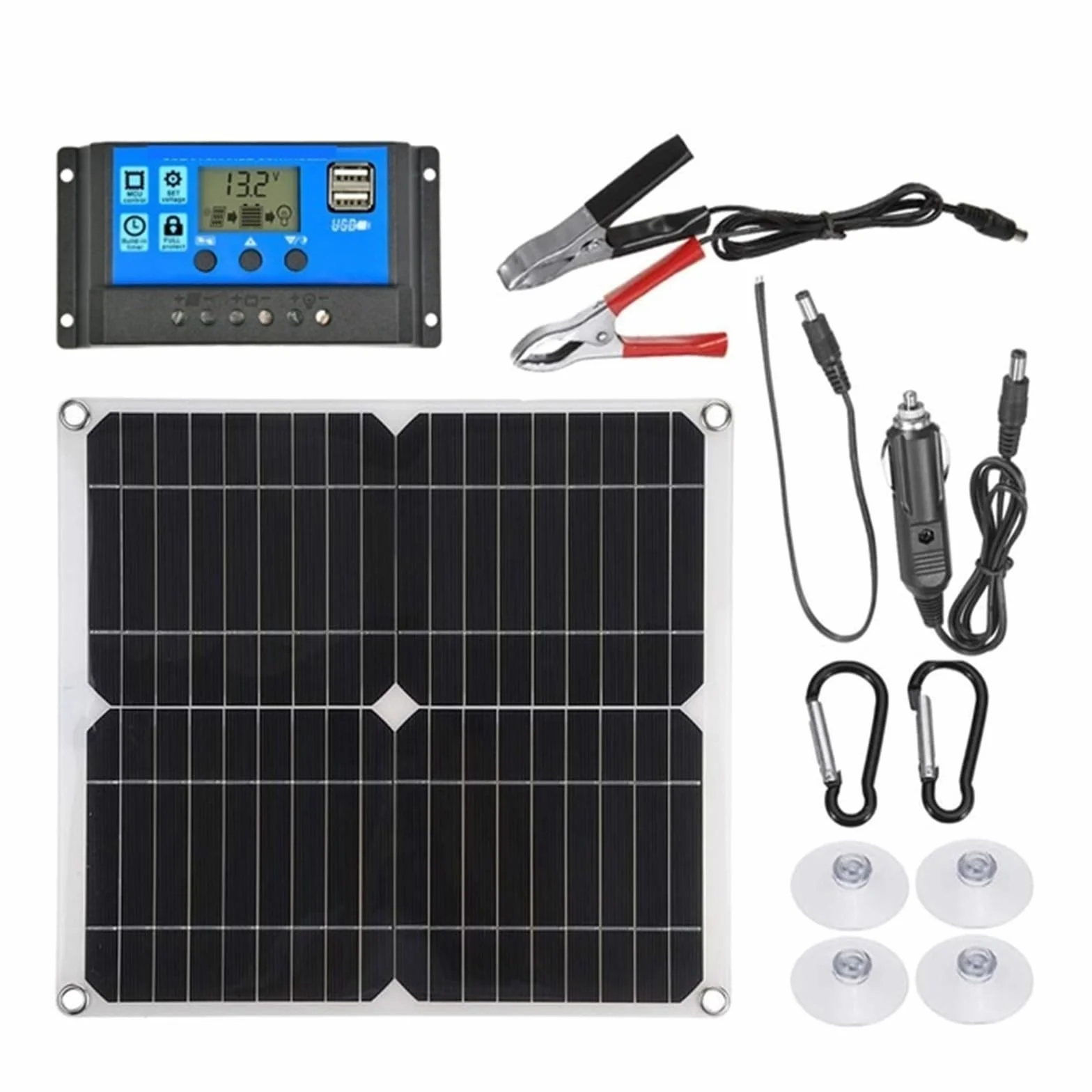 łAdowarka Z Panelem SłOnecznym Panel słoneczny podwójny 12 v/5 v USB z kontrolerem wodoodporne ogniwa słoneczne poli ogniwa słoneczne do samochodu jacht RV ładowarka(60W-Panel Kit-40A)