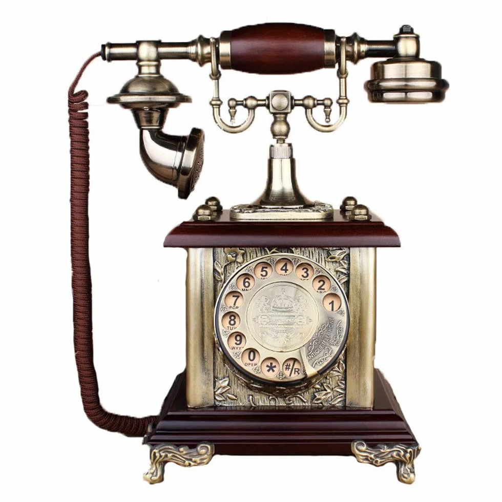 Telefon stacjonarny do domu, europejski telefon antyczny, telefony z tarczą obrotową, telefon stacjonarny retro, telefon stacjonarny na biurko, telefon przewodowy do domu i wystroju, czerwono-brązowe