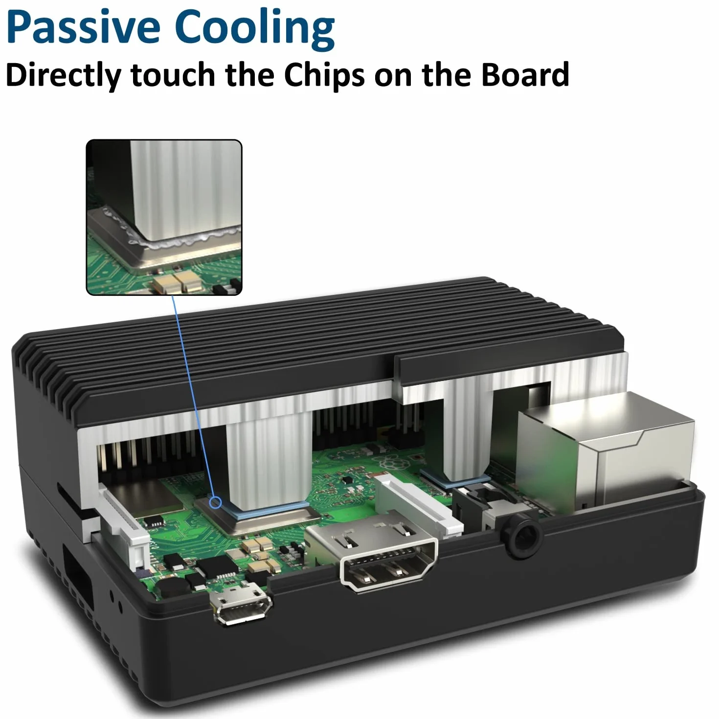 Miuzei Obudowa Raspberry Pi 3 B+ z zasilaczem sieciowym, aluminiowa, pasywna obudowa chłodząca z adapterem micro 5,1 V 3 A