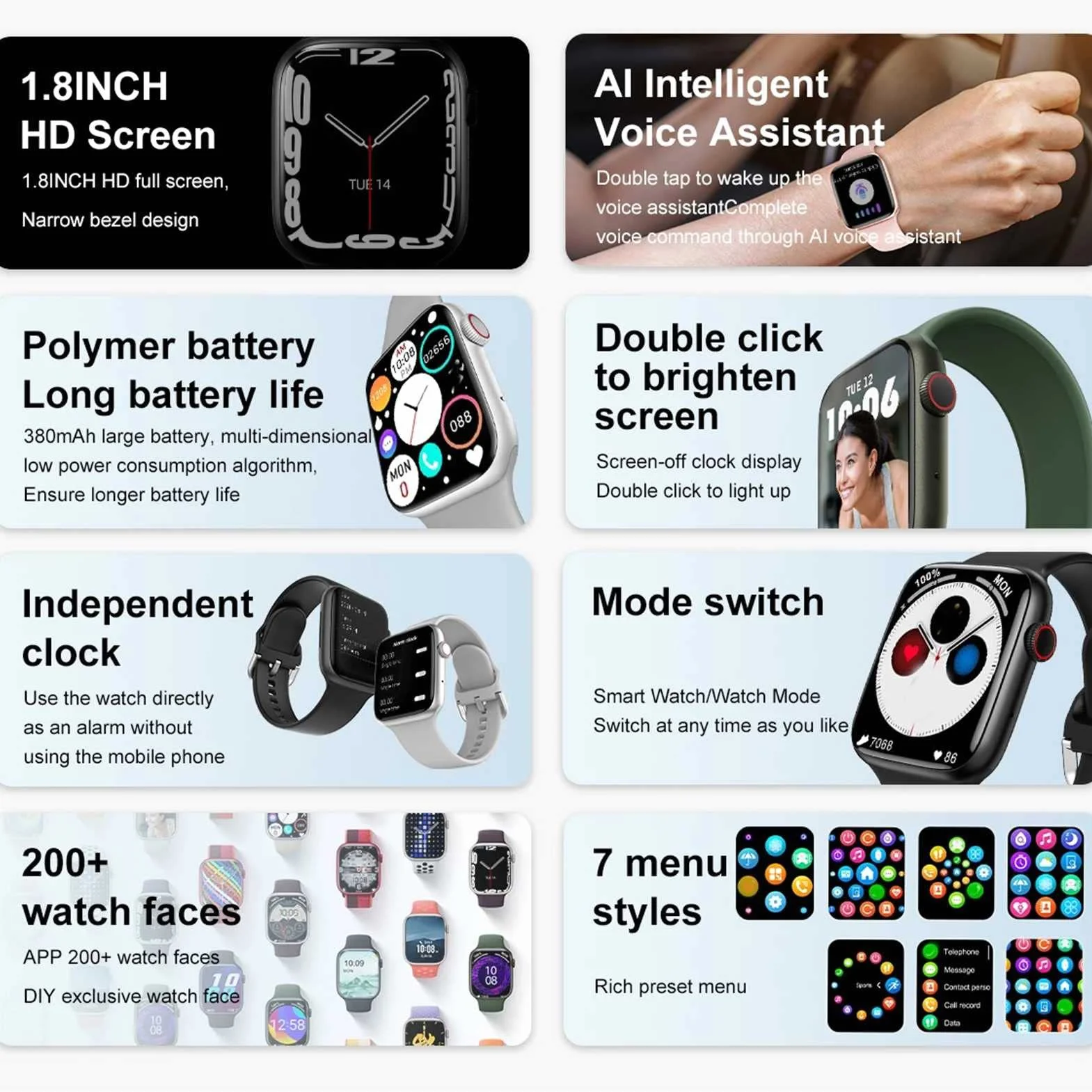Inteligentny zegarek dla mężczyzn Kobiety Połączenie Bluetooth 1.8 '' Duży ekran Ekran dotykowy HD Inteligentny zegarek Inteligentny zegarek AI Voice Motion Track Record Wear