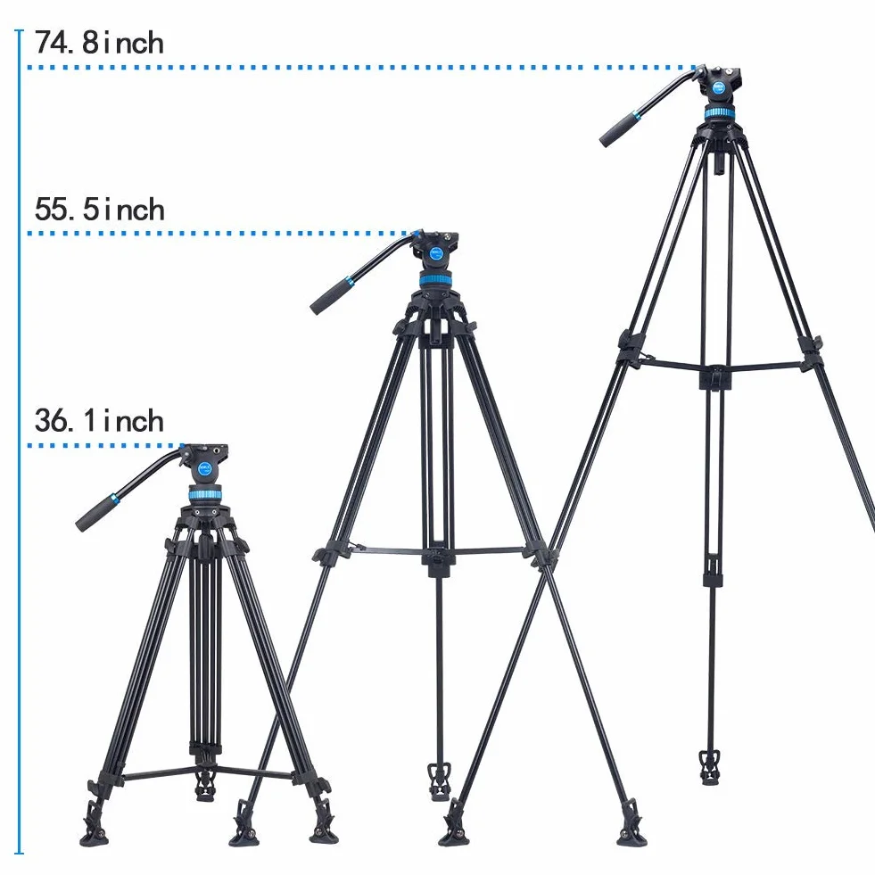SIRUI Statyw wideo Tripod SH25, aluminiowy statyw wideo z głowicą i uchwytem, 190 cm, maks. obciążenie 10 kg, statyw podróżny do lustrzanek cyfrowych, kamkorderów, aparatów, kamer wideo