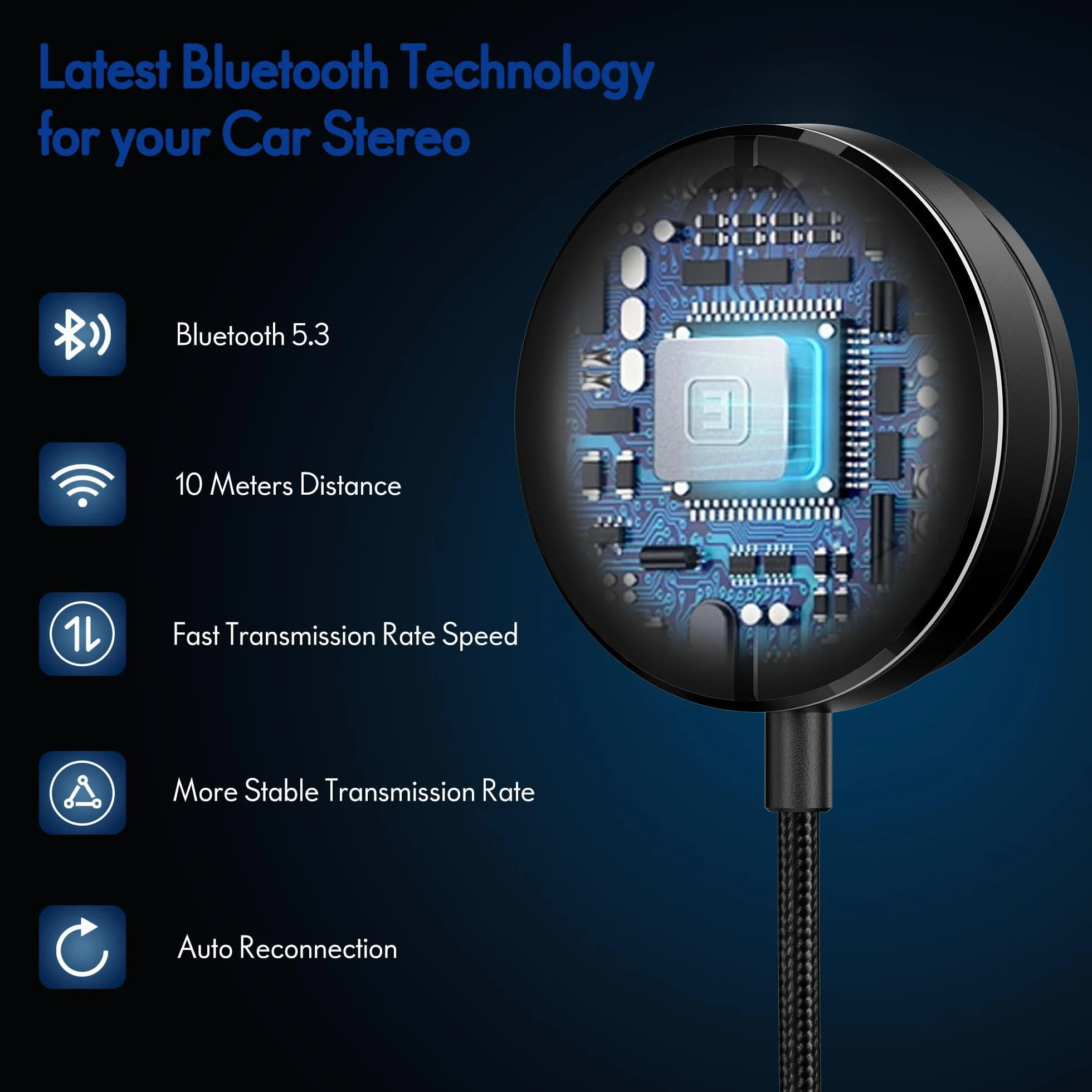 BESIGN BK01 Odbiornik samochodowy Bluetooth z filtrem szumów z pętlą uziemienia do samochodu z gniazdem Aux 3,5 mm