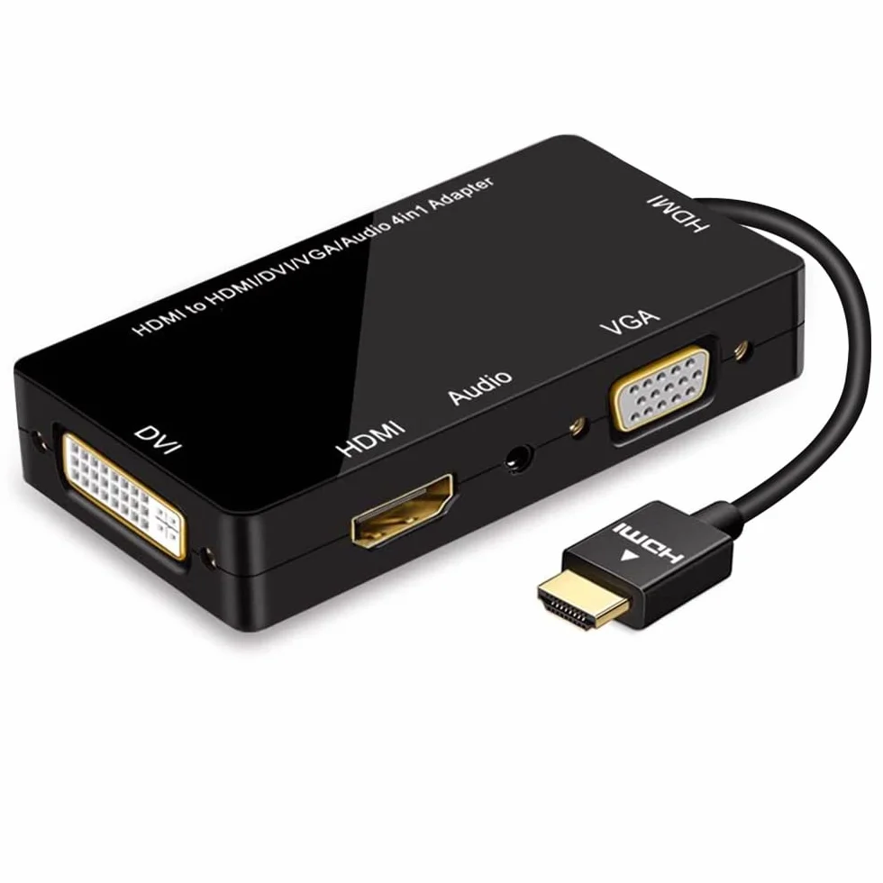 Adapter HDMI na VGA DVI HDMI obsługuje 480P 720P 1080P HD z wieloportowym konwerterem audio, czarny