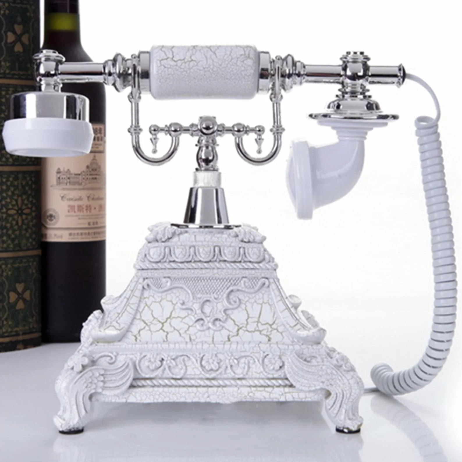 HJMMWT Telefon w stylu vintage, antyczny telefon stacjonarny z przyciskiem wybierania, klasyczne telefony dekoracyjne do domu, przewodowy retro, żywica