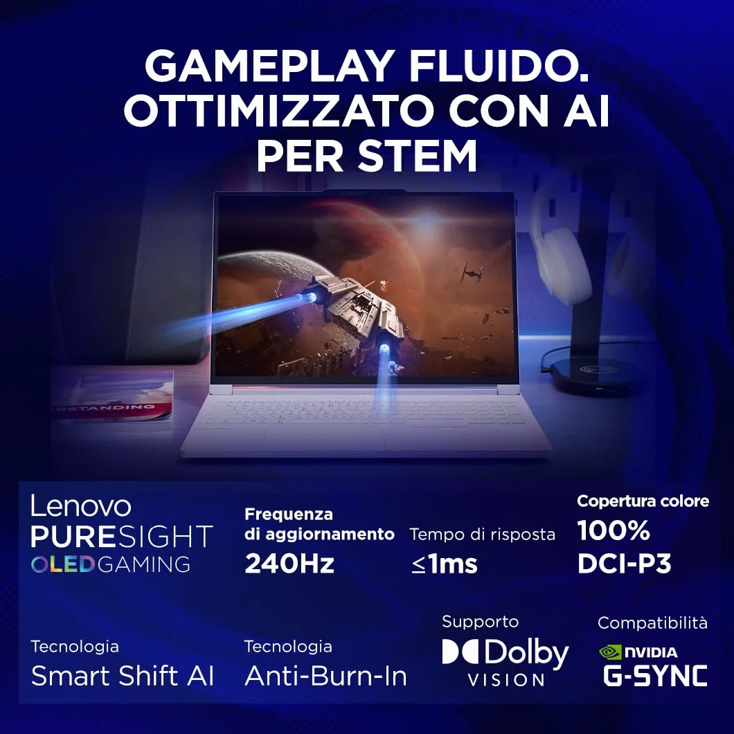 Lenovo Legion 7 Laptop do gier, wyświetlacz OLED WQXGA 16" 240 Hz, Nvidia GeForce RTX 5060 8GB, Intel Core Ultra 7 255HX, RAM 32 GB, SSD 1T, Windows 11 Home, włoska klawiatura RGB - Glacier White