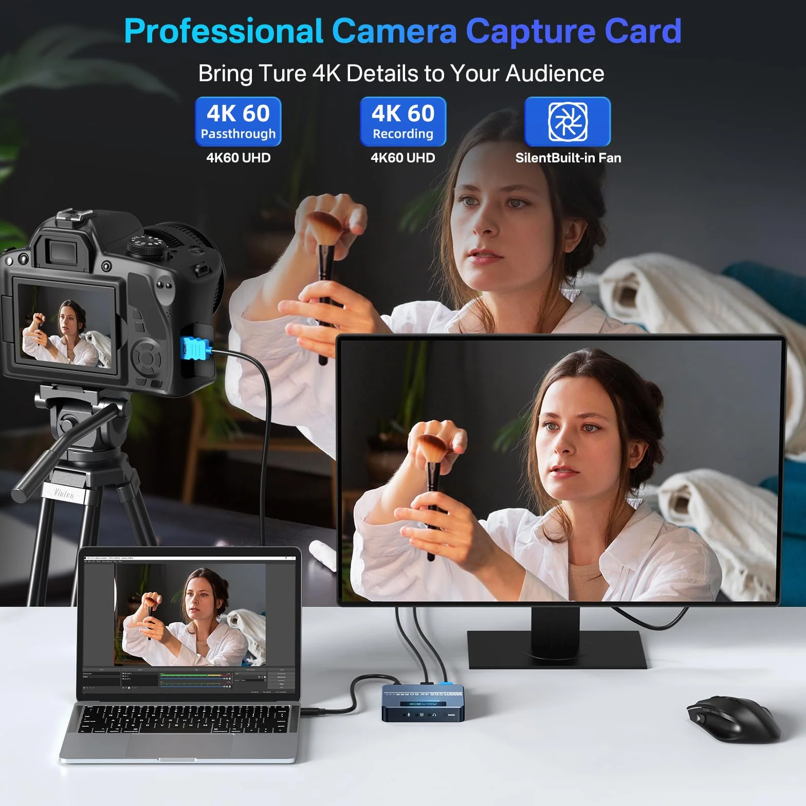 ACASIS Karta przechwytywania wideo HDMI z ulepszonym wentylatorem chłodzącym, obsługa VRR, prawdziwe nagrywanie 4K60 do gier, urządzenie do przechwytywania wideo do Xbox Series X/S, Xbox One, PS5, PC