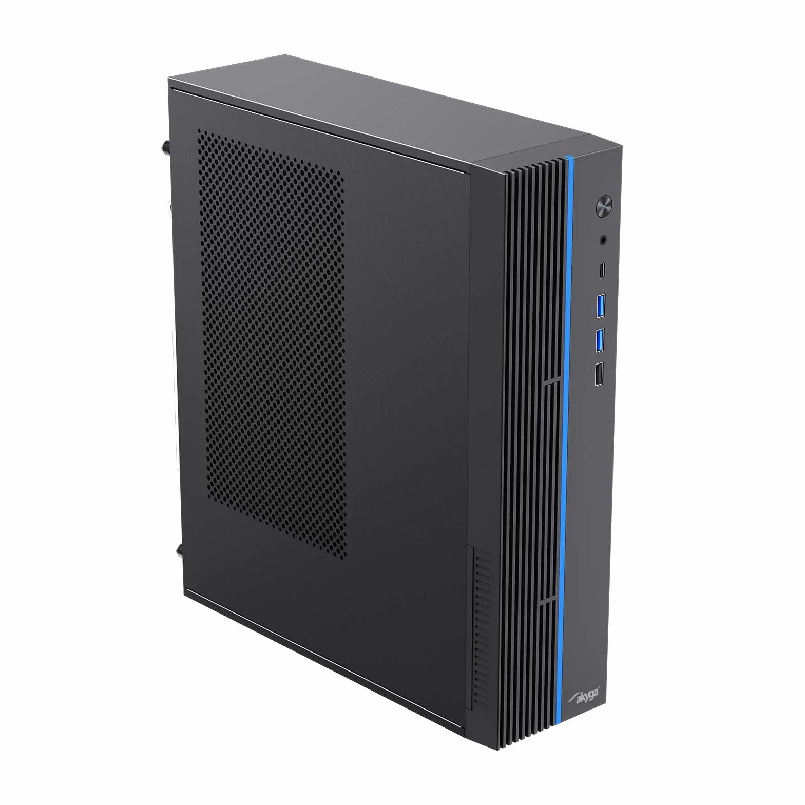 Akyga Obudowa Komputerowa SFF AK-302-01BL do Media Center Mini PC Micro ATX Mini ITX, USB-C + 2X USB 3.0 + USB 2.0, CTIA, Kensington, czarna, bez PSU