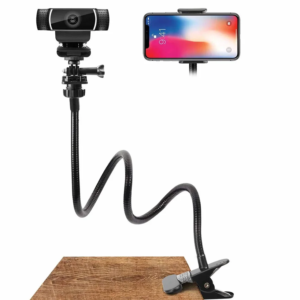Stojak na telefon z uniwersalną śrubą 1/10.2 cm, klips do leniwego wspornika, elastyczny zacisk 360°, do telefonu i kamery internetowej