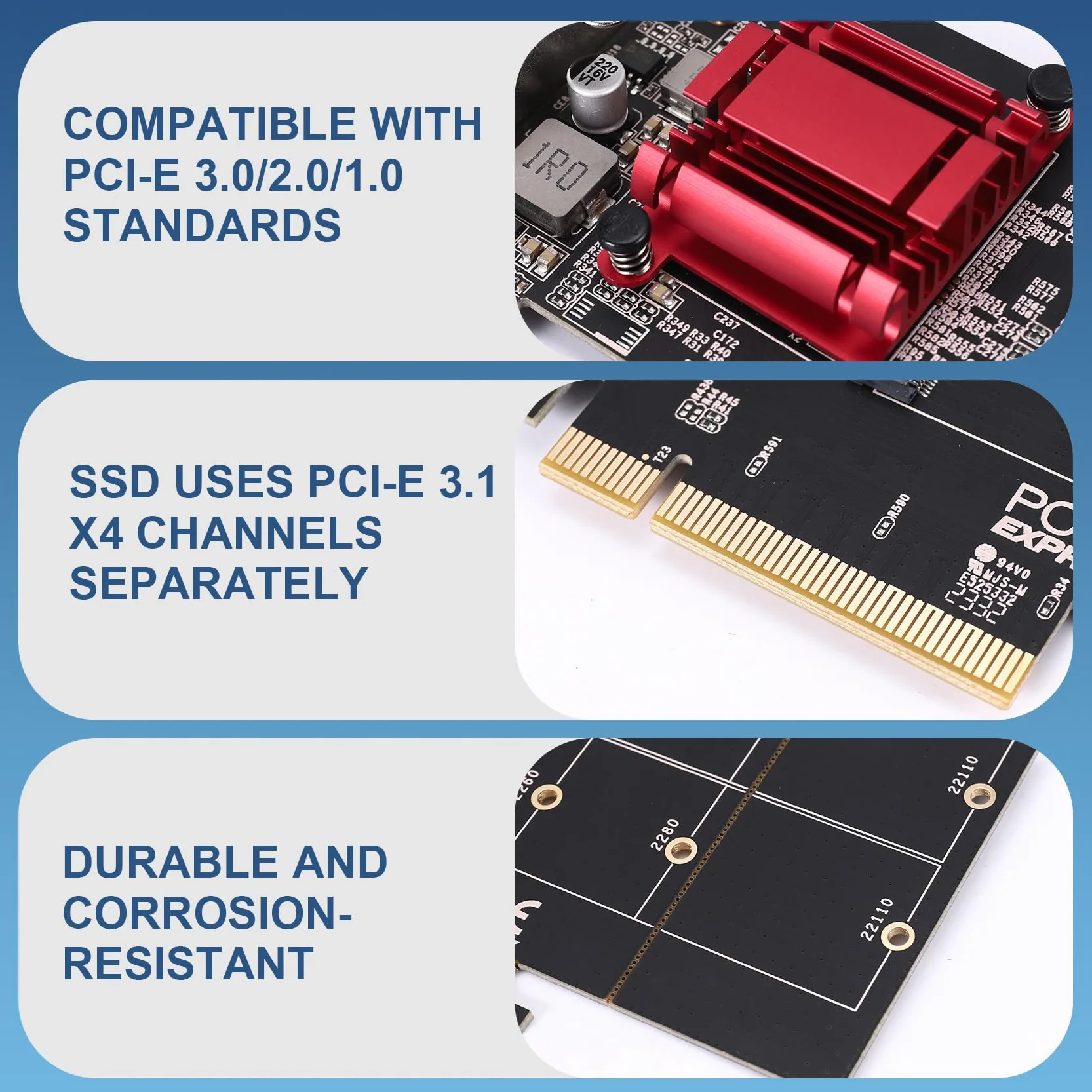 Podwójny adapter NVMe PCI, M.2 NVMe SSD do PCI-E 3.1 X8/X16 obsługa karty M.2 ( M) NVMe SSD 22110/2280/2260/2242