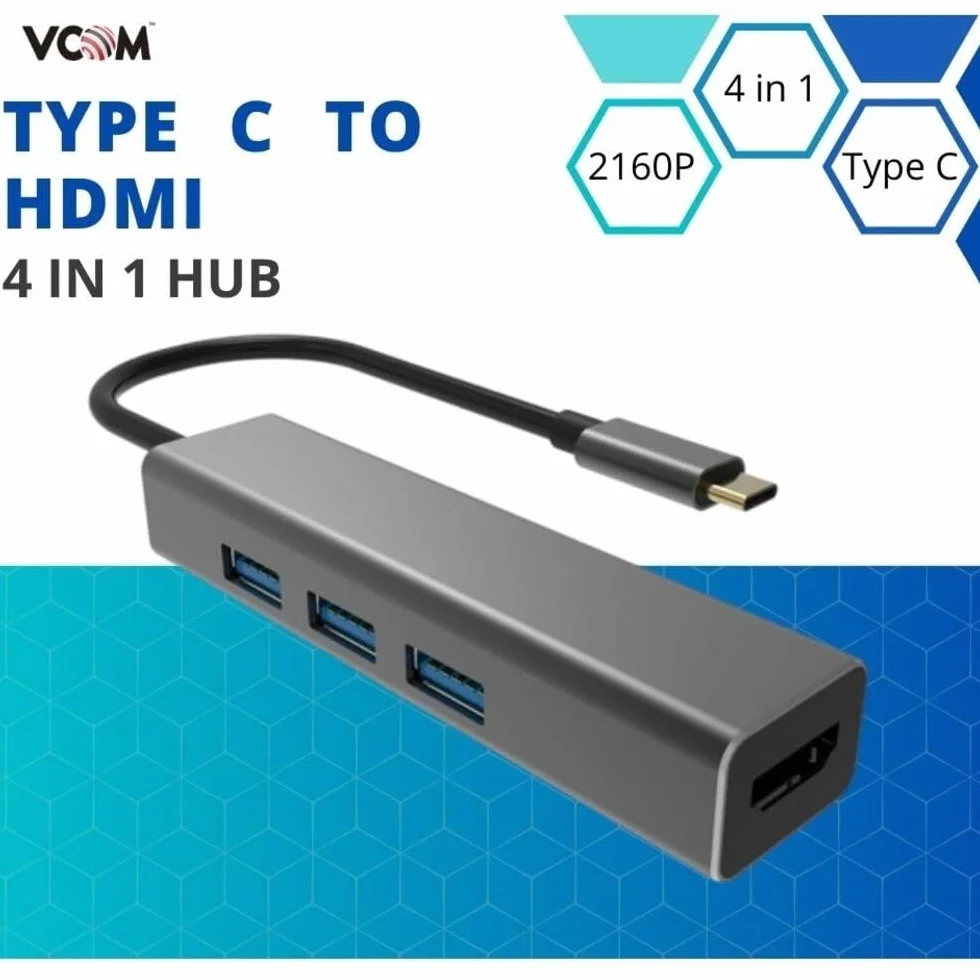 VCOM DH318 koncentrator USB typu C na USB 3.0 x 3 + HDMI 4 w 1, czarny