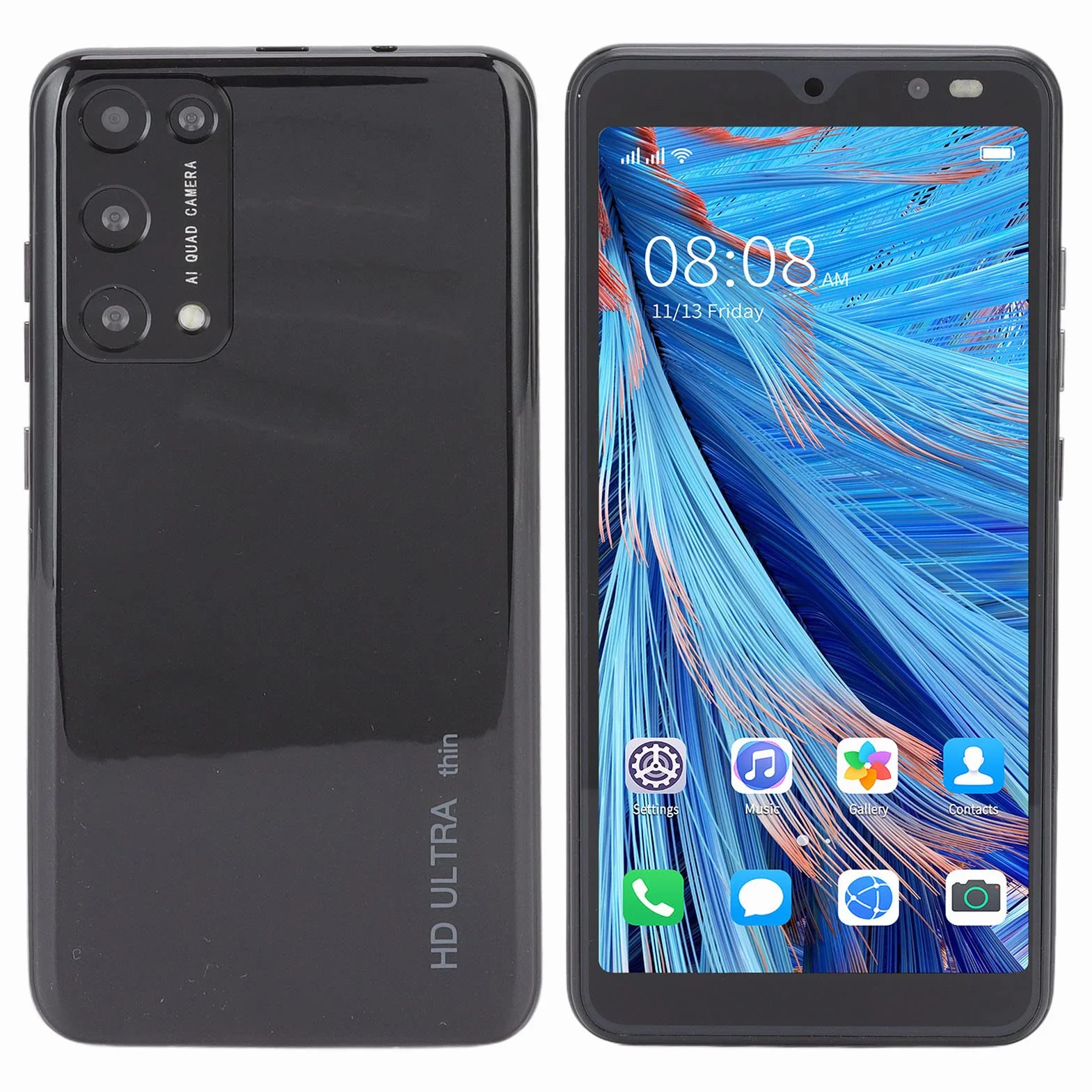 Smartfon 5,45 Cala HD Pełny Ekran Telefonu Komórkowego 2 GB RAM 32 GB ROM Rozpoznawanie Twarzy Dual SIM Dual Standby Telefon Komórkowy dla Rino8 Pro (Czarny)