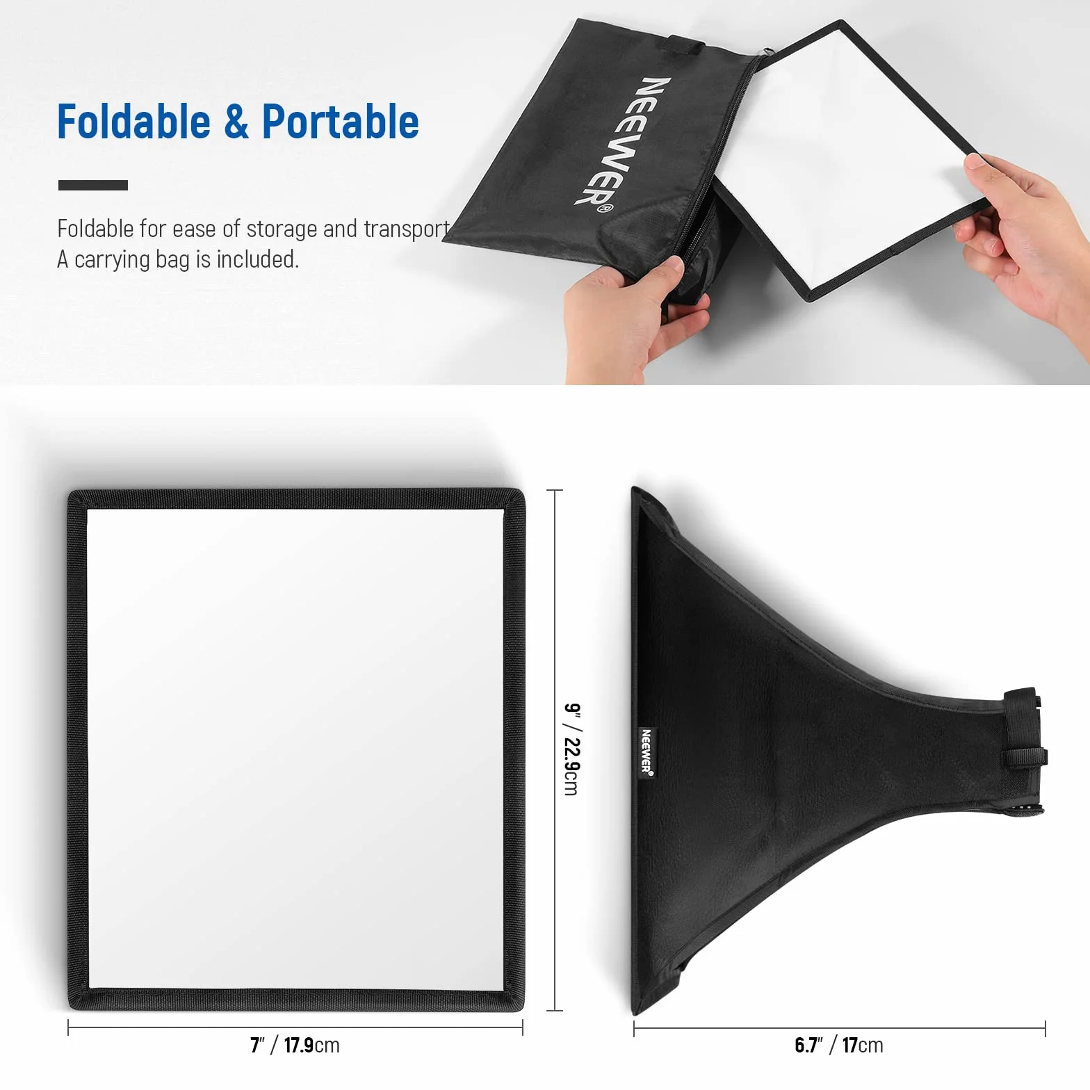 NEEWER Dyfuzor Flash Light Softbox 9" x 7", uniwersalny, składany z torbą do przechowywania, kompatybilny z Canon Nikon Sony Godox Yongnuo NEEWER speedlight