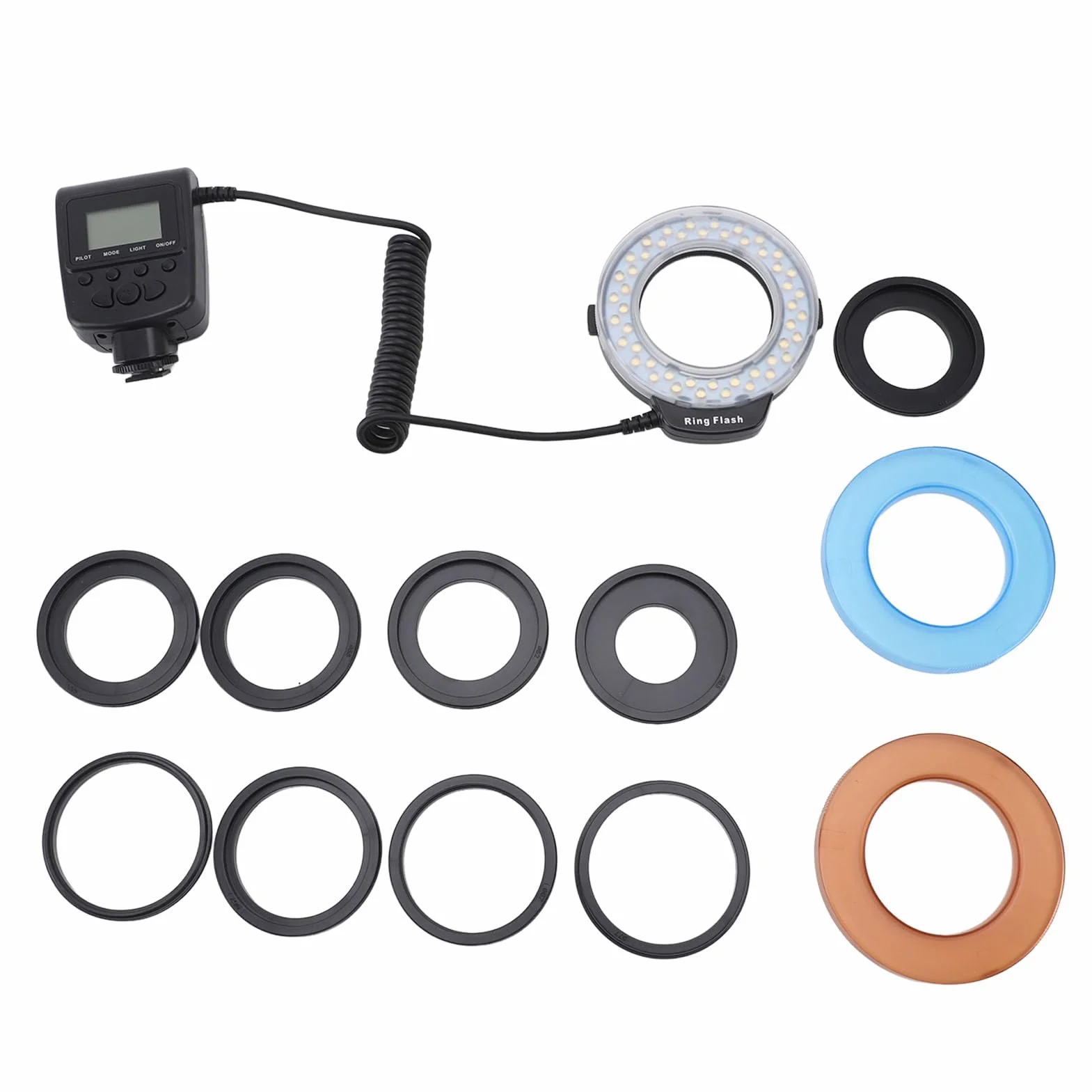 Pierścieniowa Błyskowa LED Do Makrofotografii, 3000k-15000k 48led Pierścieniowa Błyskowa Makrofotografii Z Wyświetlaczem Lcd, 9 Pierścieniami Pośrednimi I 2 Dyfuzorami