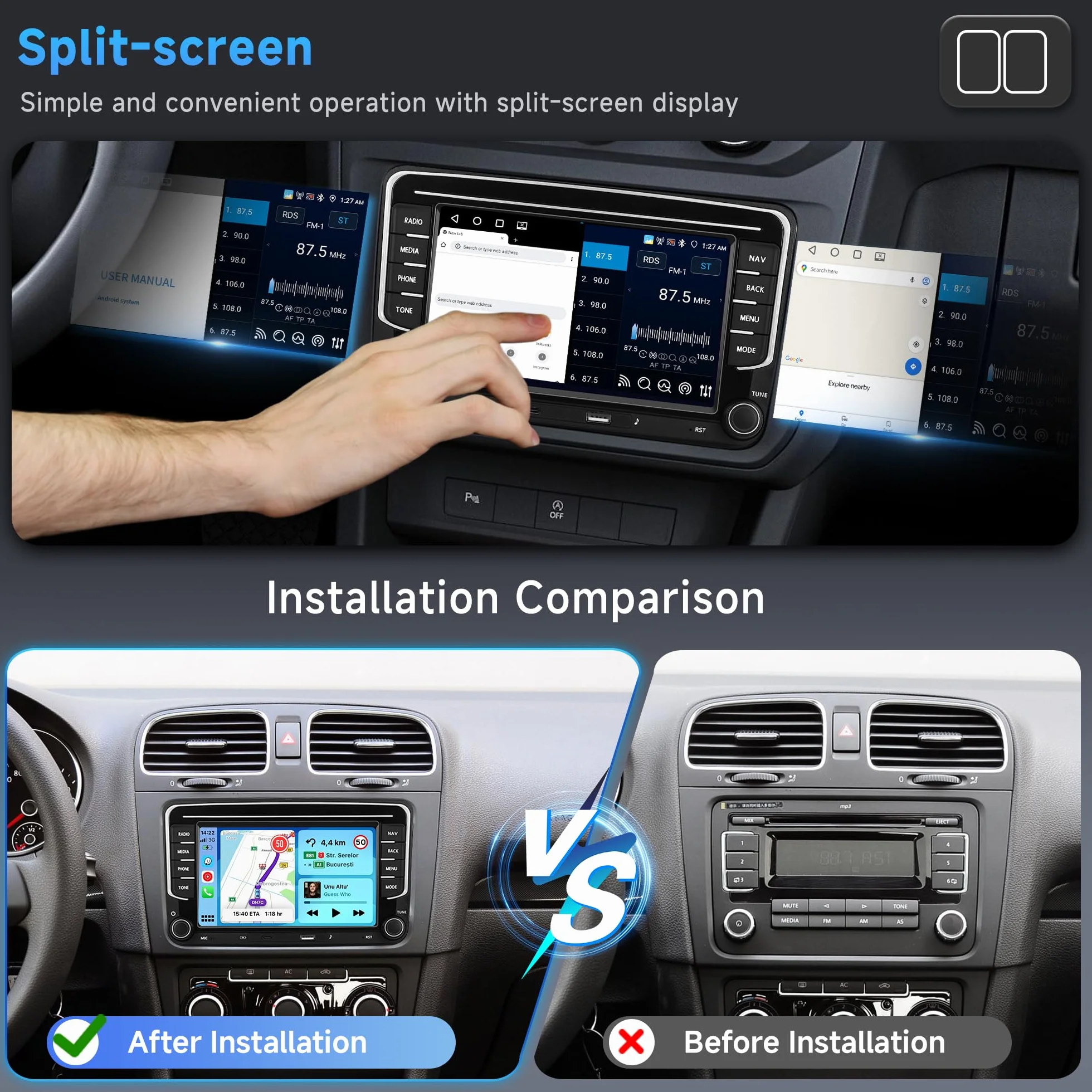4G + 64G 7" Android radio samochodowe do VW Golf 5 6 Passat Jetta Caddy EOS T5 Tiguan Touran CC bezprzewodowe radio samochodowe do carplay radio samochodowe 2 Din z Androidem samochodem GPS Navi WiFi