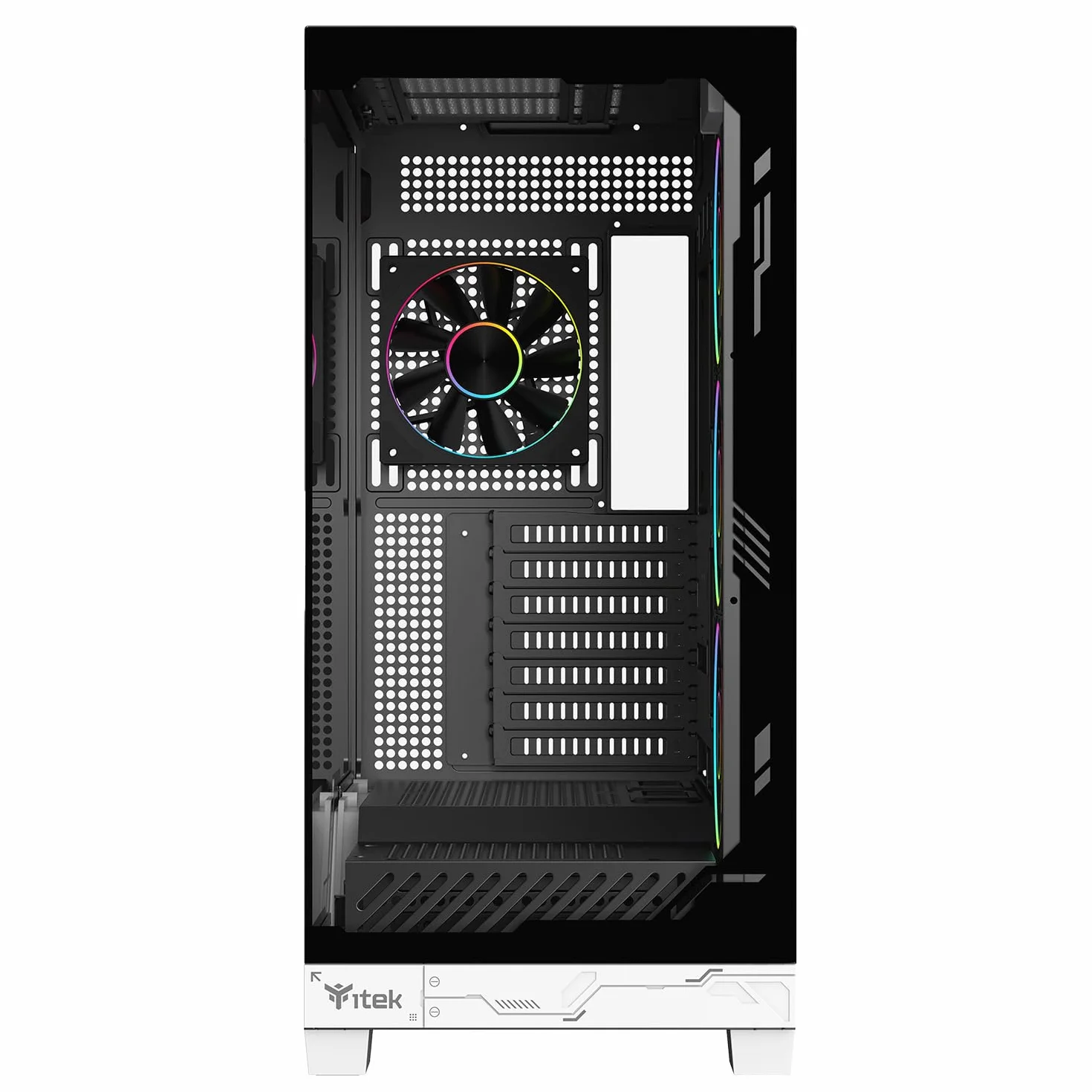 Itek NEBRALUX 01 - Wieża ATX do gier z 4 wentylatorami ARGB 12 cm w zestawie, USB-C, 2 x USB 3.0 oraz panelami przednimi i bocznymi z ciemnego szkła hartowanego