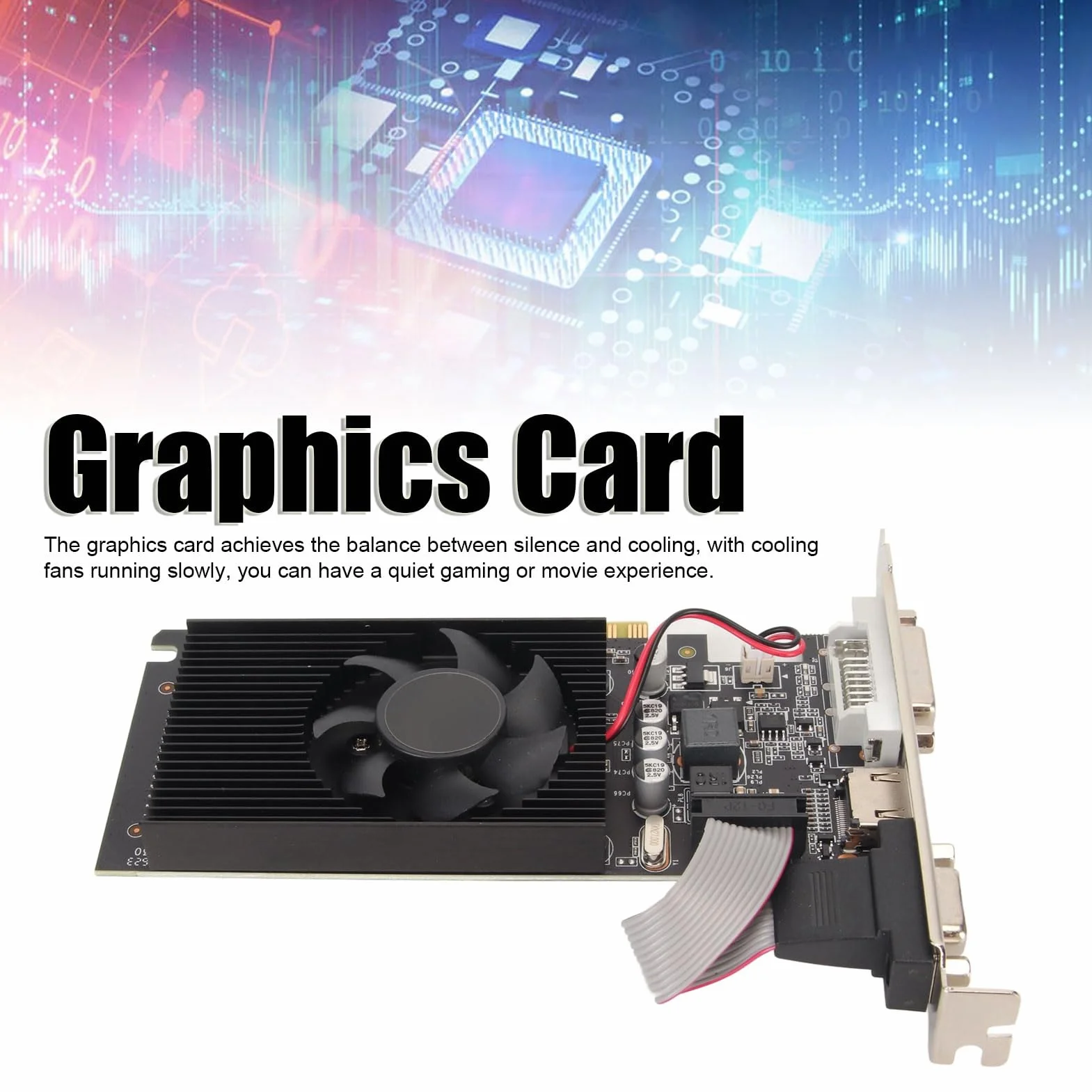 Karta Graficzna GT610 2 GB, 64-bitowa Karta Graficzna DDR3 PCI Express X16 z Wyjściem DVI VGA i Cichym Wentylatorem Chłodzącym do Komputera Stacjonarnego