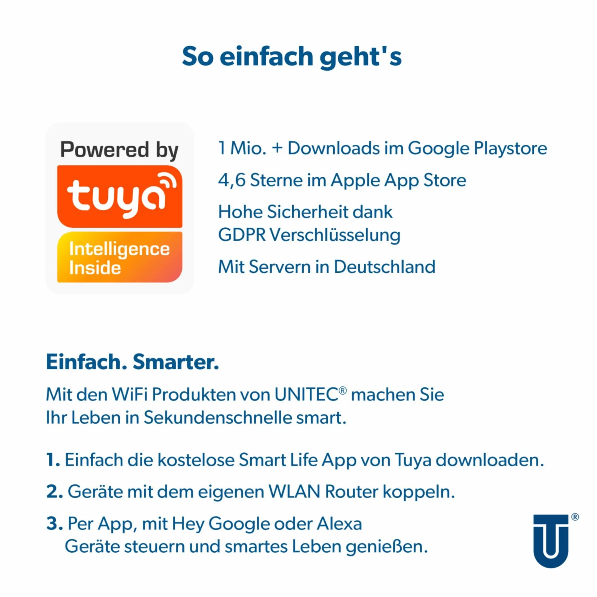 UNITEC Inteligentna kamera monitoringowa WiFi Full HD, wykrywanie ruchu i hałasu, funkcja noktowizora, 1 sztuka (1 opakowanie)