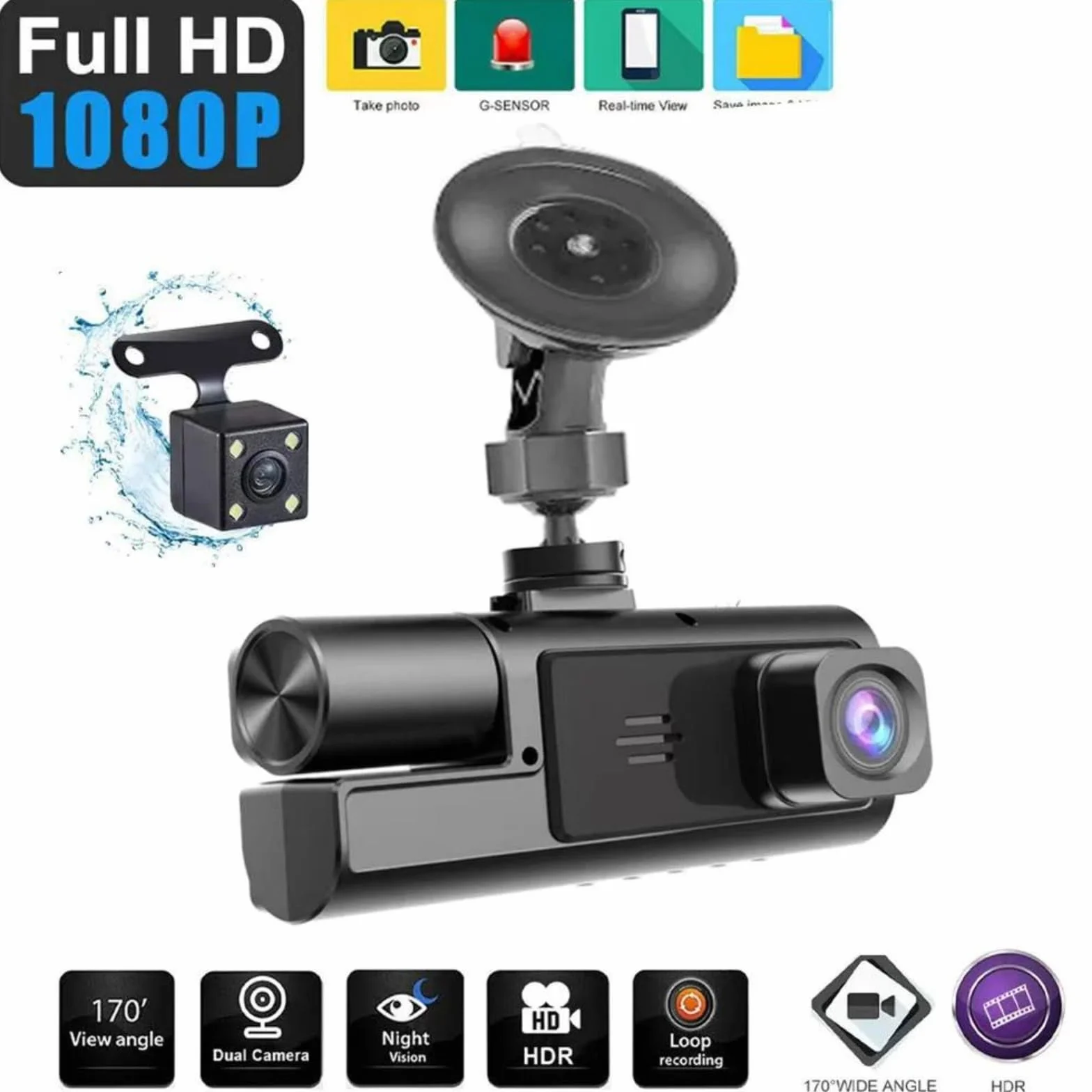 Kamera samochodowa 1080P 3 kamery Przednia kabina i tylny rejestrator jazdy Kamera DVR z nagrywaniem w pętli 24-godzinne monitorowanie parkowania G-Sensor