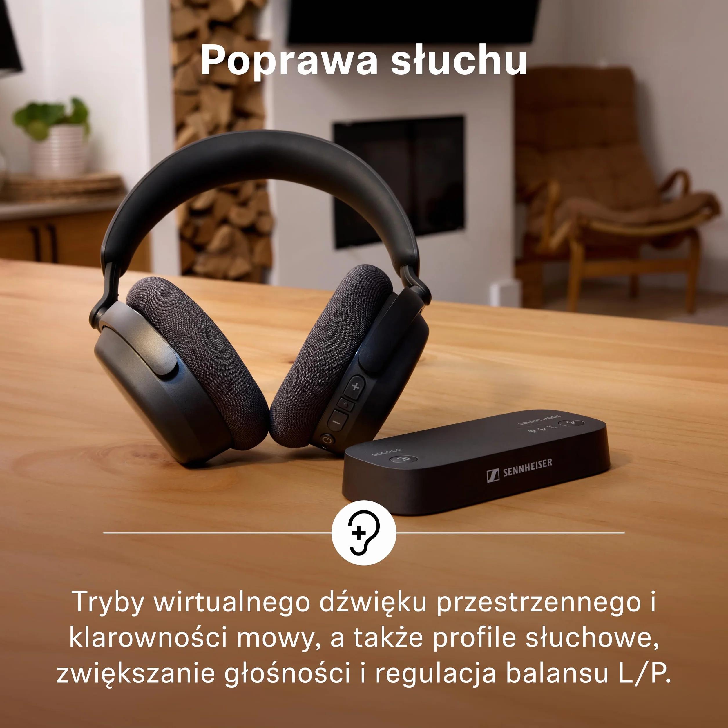 Sennheiser RS 255 Słuchawki Telewizyjne, Zestaw Słuchawek Bluetooth z Nadajnikiem, Bezprzewodowe o Niskich Opóźnieniach z Wirtualnym Dźwiękiem Przestrzennym, do 50 h Pracy na Baterii