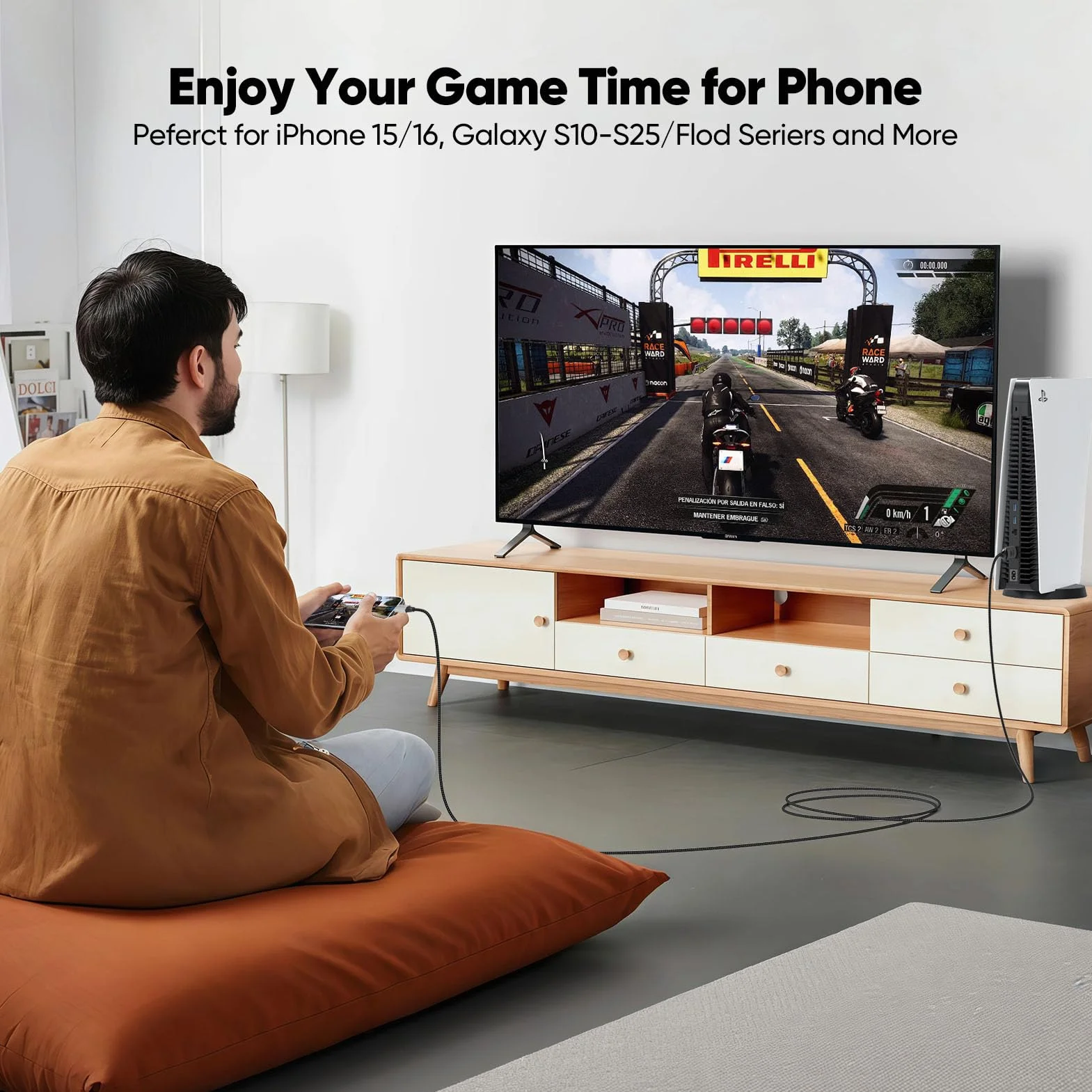 4 m krótki kabel USB C do HDMI, kabel USB C do HDMI 4K (kompatybilny z Thunderbolt 3/4/5), kabel typu C do HDMI do iPhone'a 16/15/Galaxy S25/MacBook Pro Air/Mac mini 2024/iPad Pro/Pixel