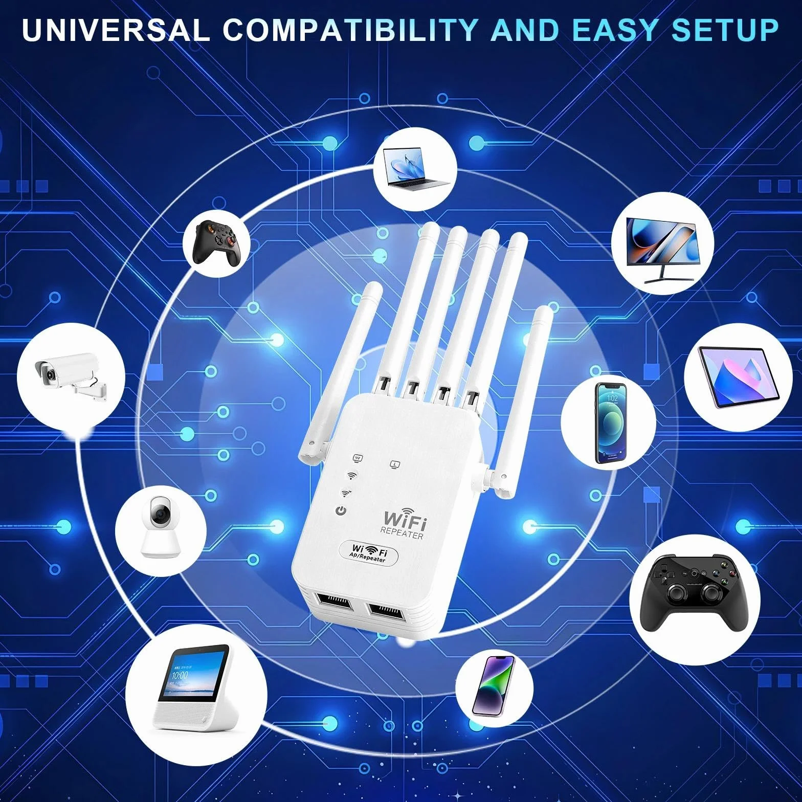 Wzmacniacz WLAN Repeater, wzmacniacz WiFi 300 Mbps, wzmacniacz WiFi z 6 antenami, łatwa konfiguracja, przedłużacz zasięgu WiFi z portem LAN/WAN, kompatybilny ze wszystkimi routerami WLAN