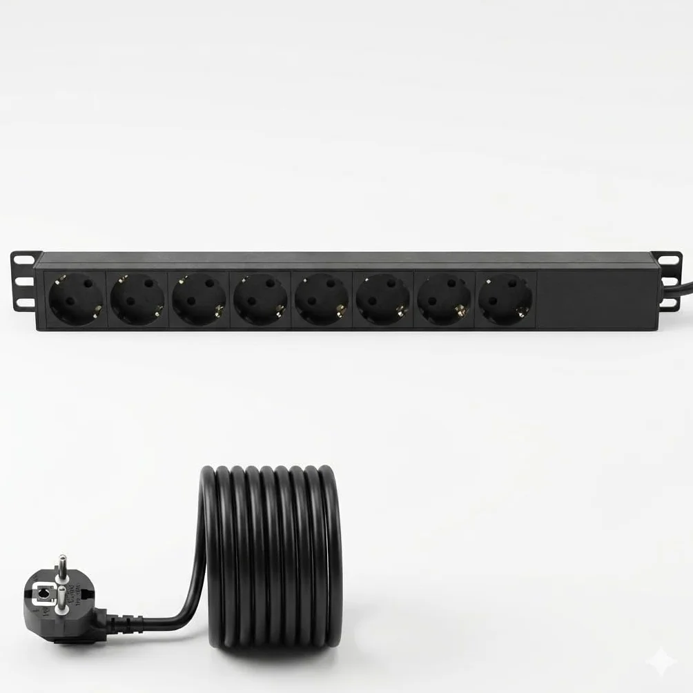 Infitronic - INSV1006 – 19 cali 8-krotna listwa zasilająca, rozdzielacz prądu 1 HE z 2 x USB Charging