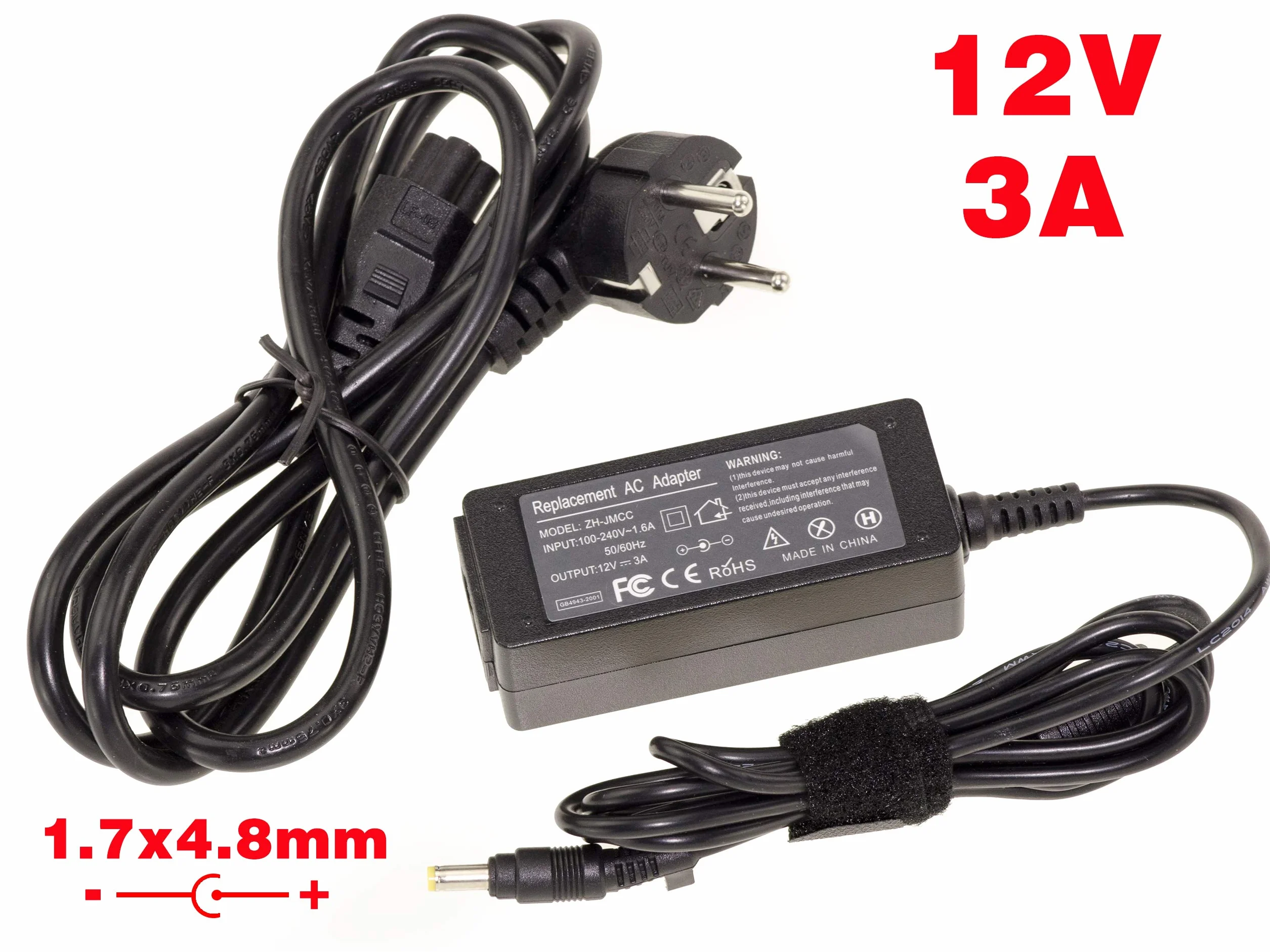 KALEA-INFORMATIQUE Zasilacz do laptopa 12V 3A 1.7x4.8mm Końcówka. Podobny do ASUS ADP-36EH, SMQ2175