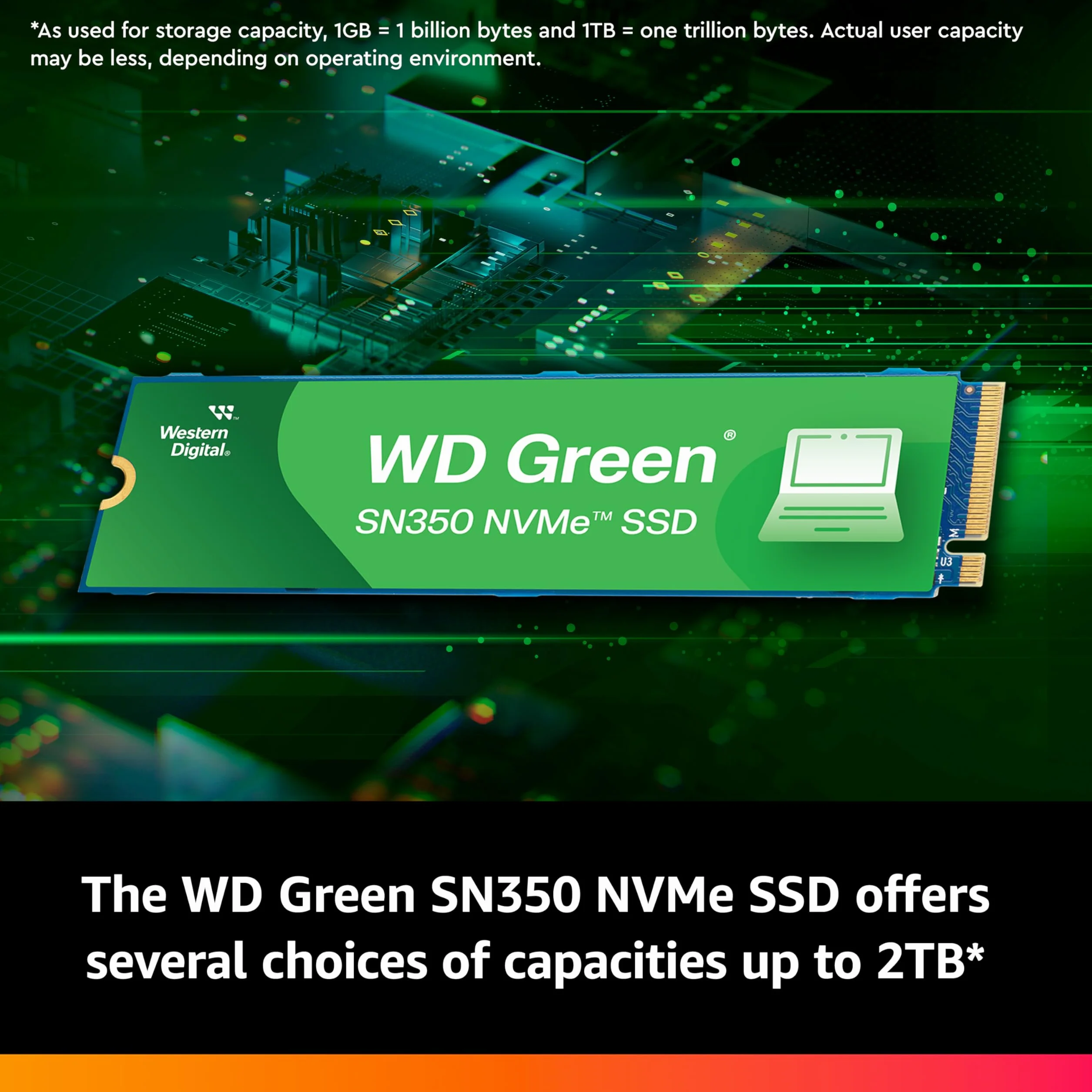 WD Green SN350 1TB NVMe Internal SSD Solid State Drive - Gen3 PCIe, QLC, M.2 2280, Up to 3,200 MB/s