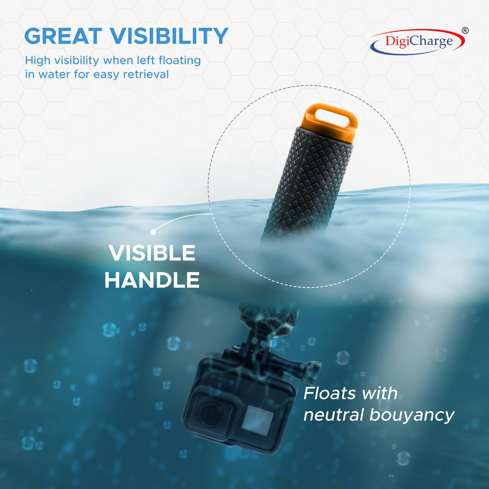 Digicharge Pływający uchwyt ręczny do kamery akcji Gopro Lit Hero Hero13 13 Max 2 Hero12 12 / DJI Osmo Action 5 Pro 4 / Insta360 One/Akaso Apeman Float, wodoodporna pamięć masowa, Pomarańczowy