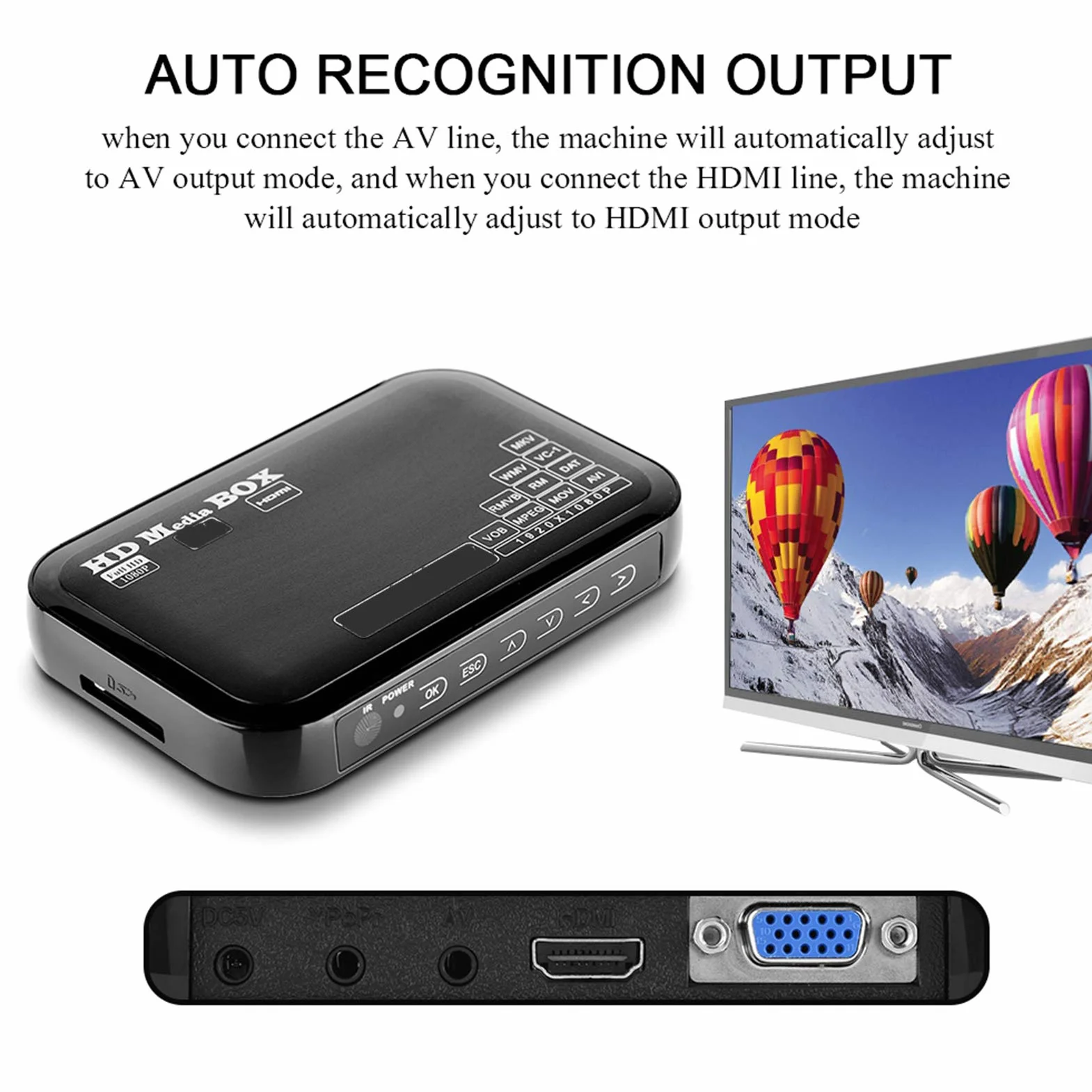 1080P Media Player-Box, Full HD -Box obsługa odtwarzacza wideo MKV, AVI, TS/TP, M2TS, RM/RMVB, MOV, VOB, FLV, WMV 110-240V (wtyczka EU)