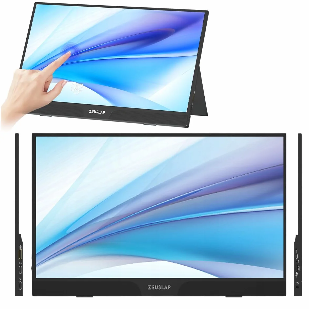 ZEUSLAP Z15ST Przenośny Monitor Dotykowy 15,6" FHD IPS 1920x1080 Full HD USB-C HDMI Ekran Dotykowy 10-Punktowy Monitor do Laptopa Telefonu Konsoli Pracy Rozrywki Multimediów