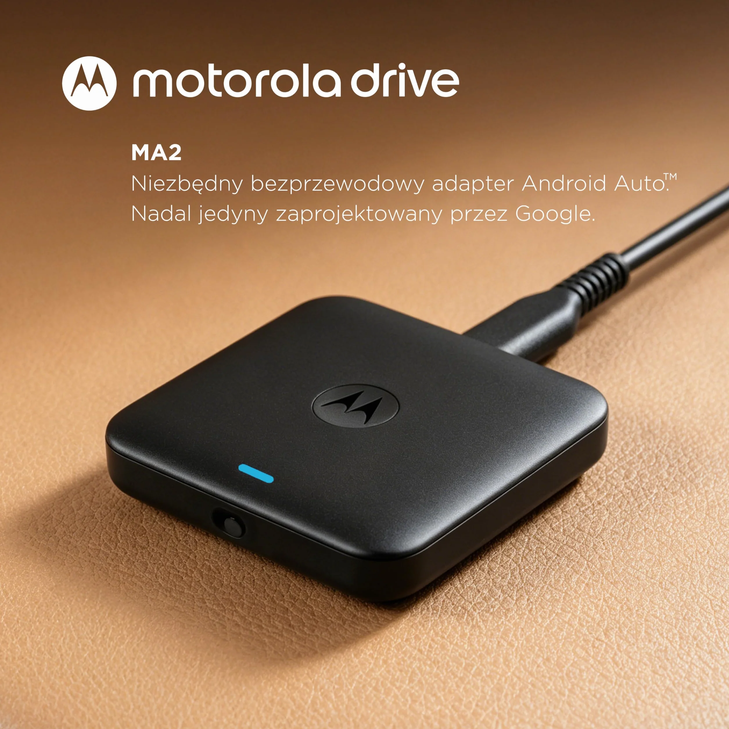 Motorola Drive MA2 adapter bezprzewodowy Android Auto – opracowany przez Google, Wi-Fi 5 GHz, automatyczne połączenie Bluetooth, USB-A i USB-C, wielopunktowe
