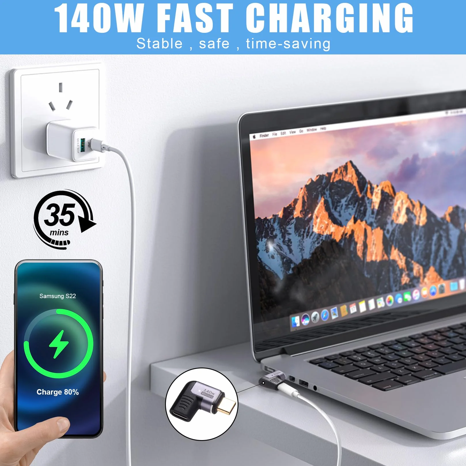 USB C Magnetyczny Adapter 2 Sztuki 140 W Złącze Magnetyczne USB-C 40 Gb/s Transfer Danych