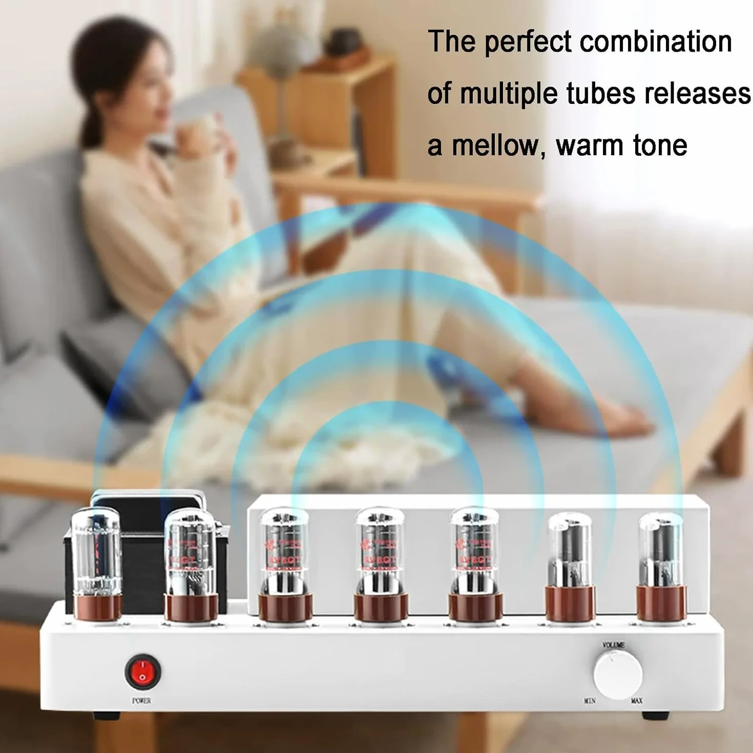 Wzmacniacz lampowy stereo, wzmacniacz mocy 9 W x 2 RMS z lampą próżniową, z Bluetooth 5.0, pasmo przenoszenia 20 Hz-20 kHz, niskie zniekształcenia, do głośników domowych i zewnętrznych