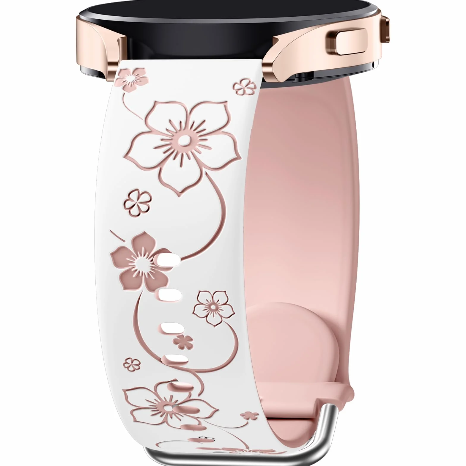 Mastten Grawerowany pasek w kwiaty, kompatybilny z zegarkiem Samsung Galaxy Watch 7, 6, 5, 4 Active 2, 40 mm, 44 mm, Watch FE / 6 4 Classic, 5 Pro/Watch 3 41 mm, 20 mm, miękki, elegancki, silikonowy,