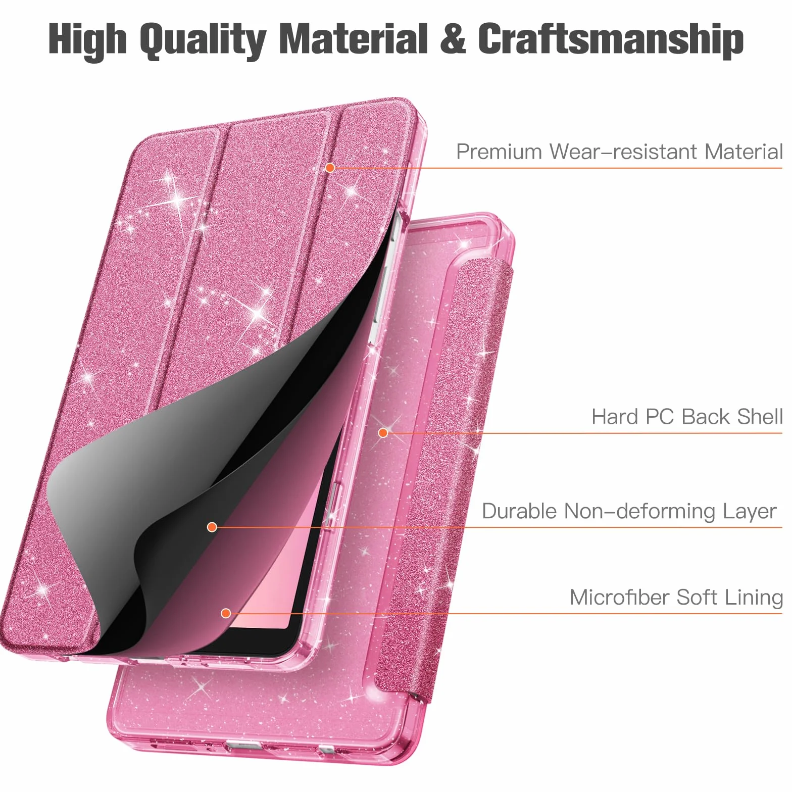 Fintie Etui do tabletu Samsung Galaxy Tab A11 8,7" 2025 / Tab A9 8,7 cala, ultra cienkie etui ochronne z przezroczystą tylną stroną, brokatowe różowe