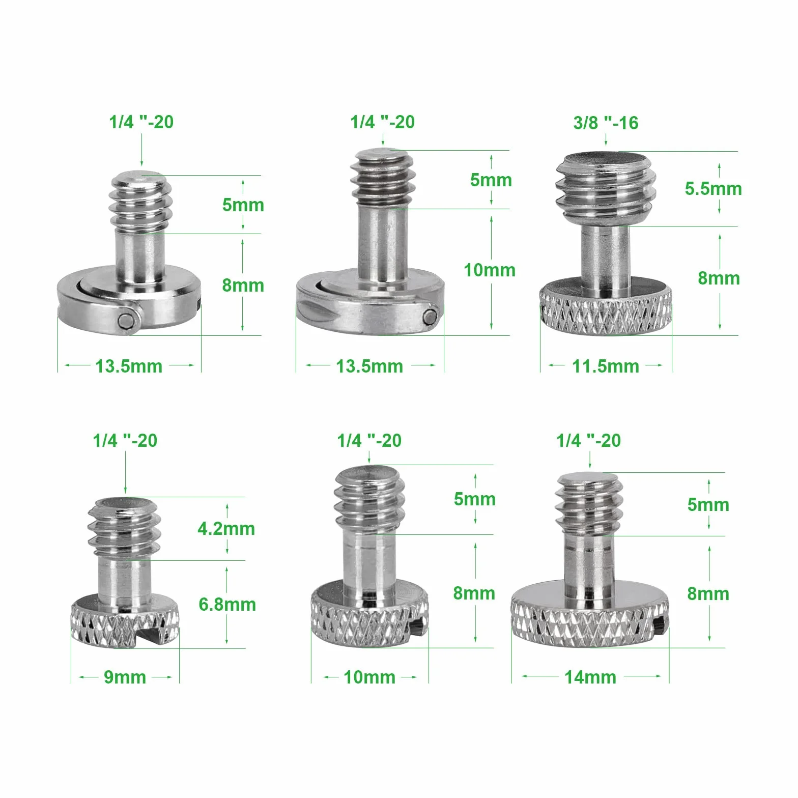Adapter śrubowy do klatki aparatu z zestawem śrub 1/4"-20 i 3/8-16, do statywu, akcesoria (8 sztuk)