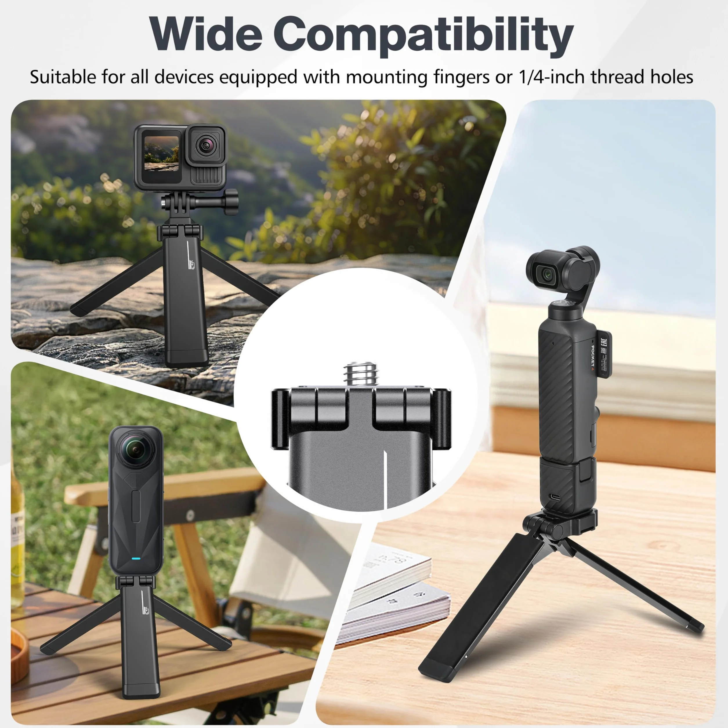 Magnetyczny mini statyw do Insta360 Luna Ultra X5, DJI Action 6 5 Pro | Metalowy statyw do DJI Pocket 4 3, elastyczny stojak na biurko do akcesoriów GoPro, uchwyt do selfie z gwintem 1/4