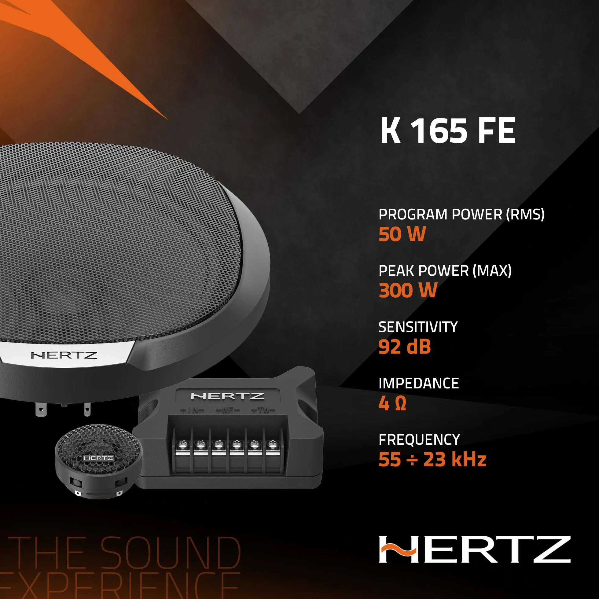 Hertz K 165 Fan Edition 2-drożny zestaw głośników niskotonowych 165/170 mm, 24 mm głośnik wysokotonowy i wbudowany crossover, 300 W Peak, 4 omy, kratki w zestawie i łatwa instalacja