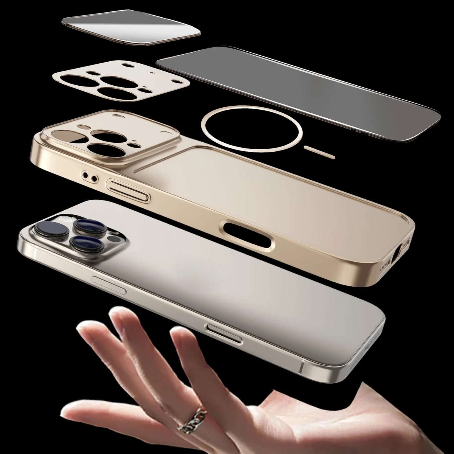 Magnetyczne etui z przyssawką do iPhone'a 17 Pro Max/17 Pro/Air/17, ochrona aparatu ze szkła hartowanego, smukła obudowa telefonu obsługuje bezprzewodowe ładowanie, szare, 17 Pro