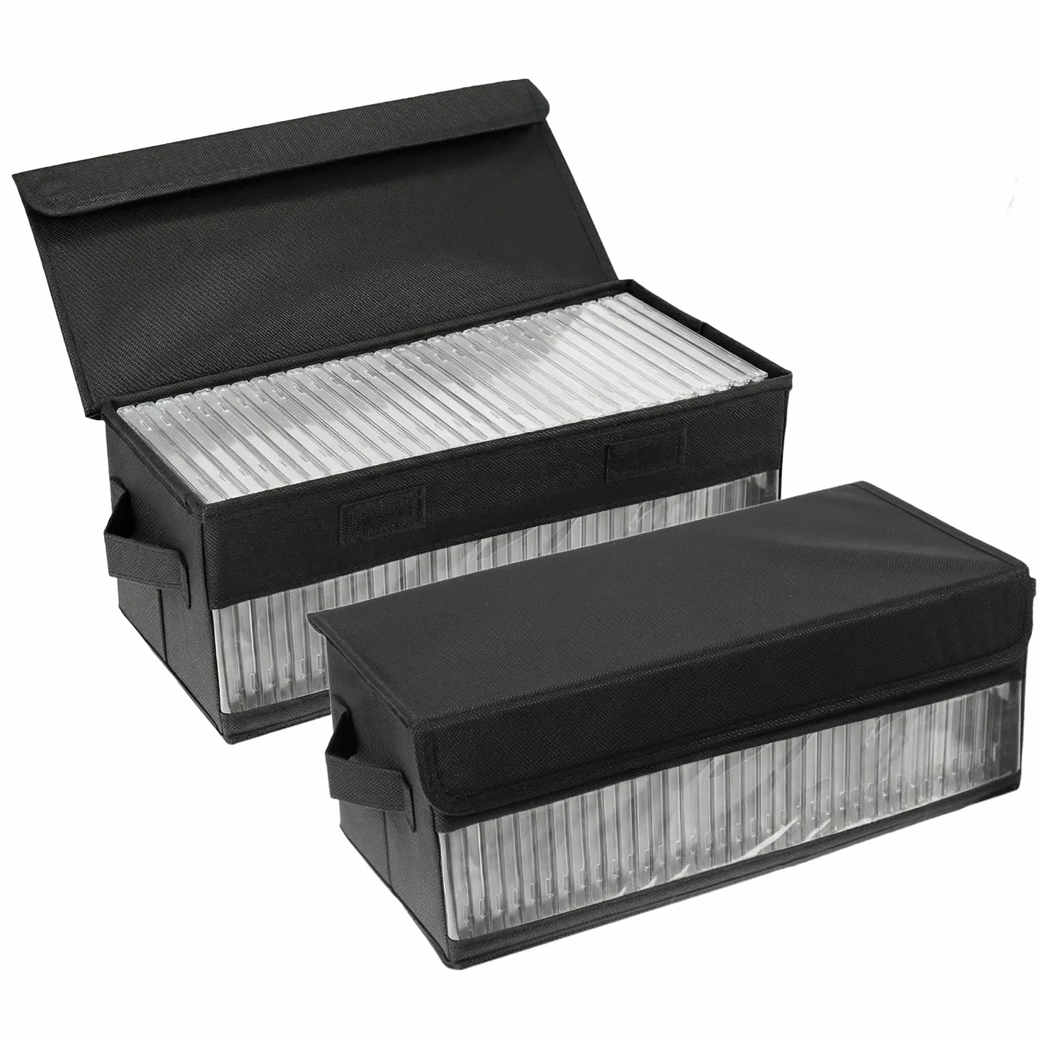 QWORK 2 pudełka do przechowywania płyt CD, 36 x 14 x 6 cm, czarny organizer z tkaniny, na 30 standardowych etui na płyty CD, 60 cienkich etui na CD lub 165 segregatorów na CD