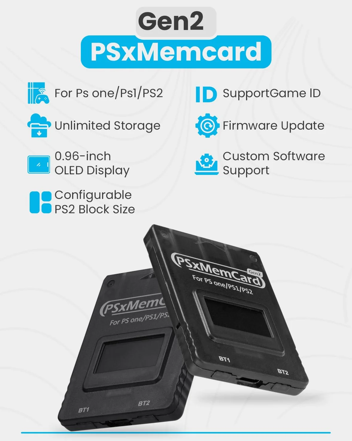 Karta pamięci do gier PSxMemCard kompatybilna z konsolą PS2/PS1/PS One, karta microSD 8 GB w zestawie, obsługuje aktualizację oprogramowania sprzętowego, nieograniczoną pamięć masową i