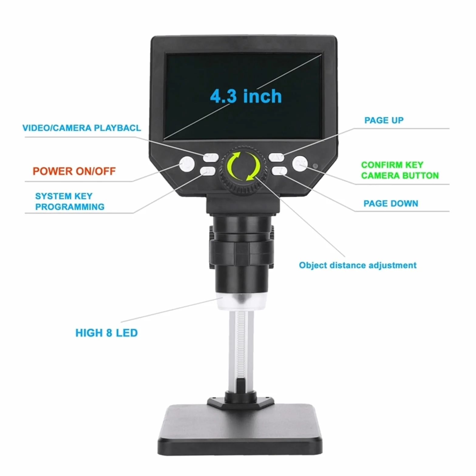Obiektyw zmiennoogniskowy, 1000X HD elektroniczny mikroskop cyfrowy 4.3 "LCD 8MP wideo mikroskopy Pcb płyta główna naprawa telefonu kamera endoskopowa lupa do przemysłowego wideoIndustrial Video