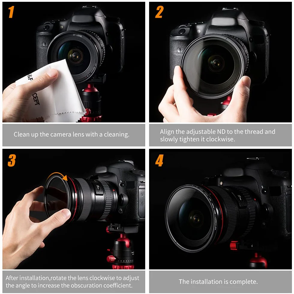 K&F CONCEPT Nano-Basic ND filtr zmienny ND2-400 optyczny szklany filtr z 3 ściereczkami do czyszczenia