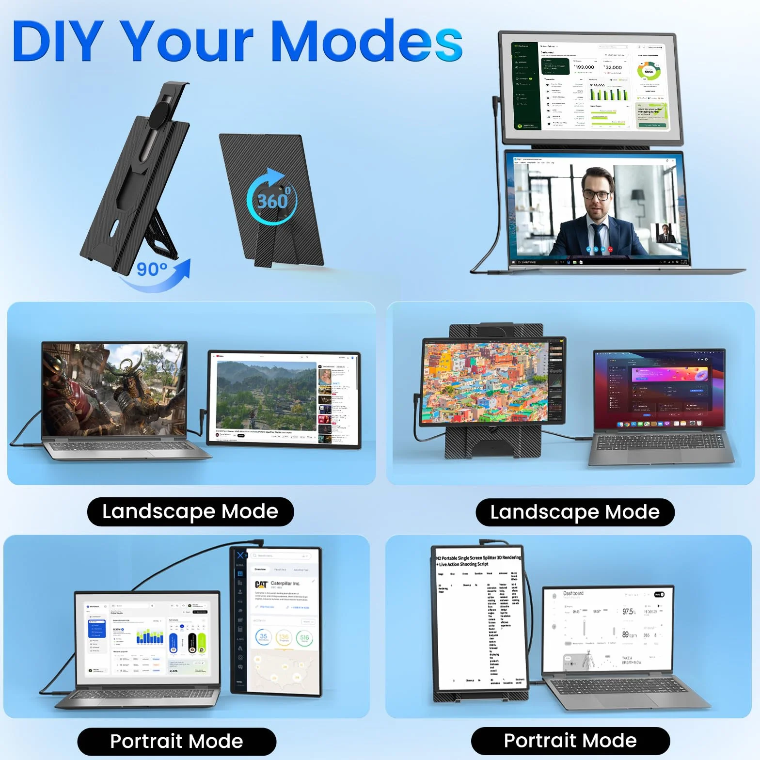 Przenośny monitor do laptopa – przedłużacz ekranu laptopa HDMI USB C podróżny zewnętrzny wyświetlacz ze stojakiem monitor gamingowy do komputera PC MAC przełącznik telefonu komputera Xbox PS4/5