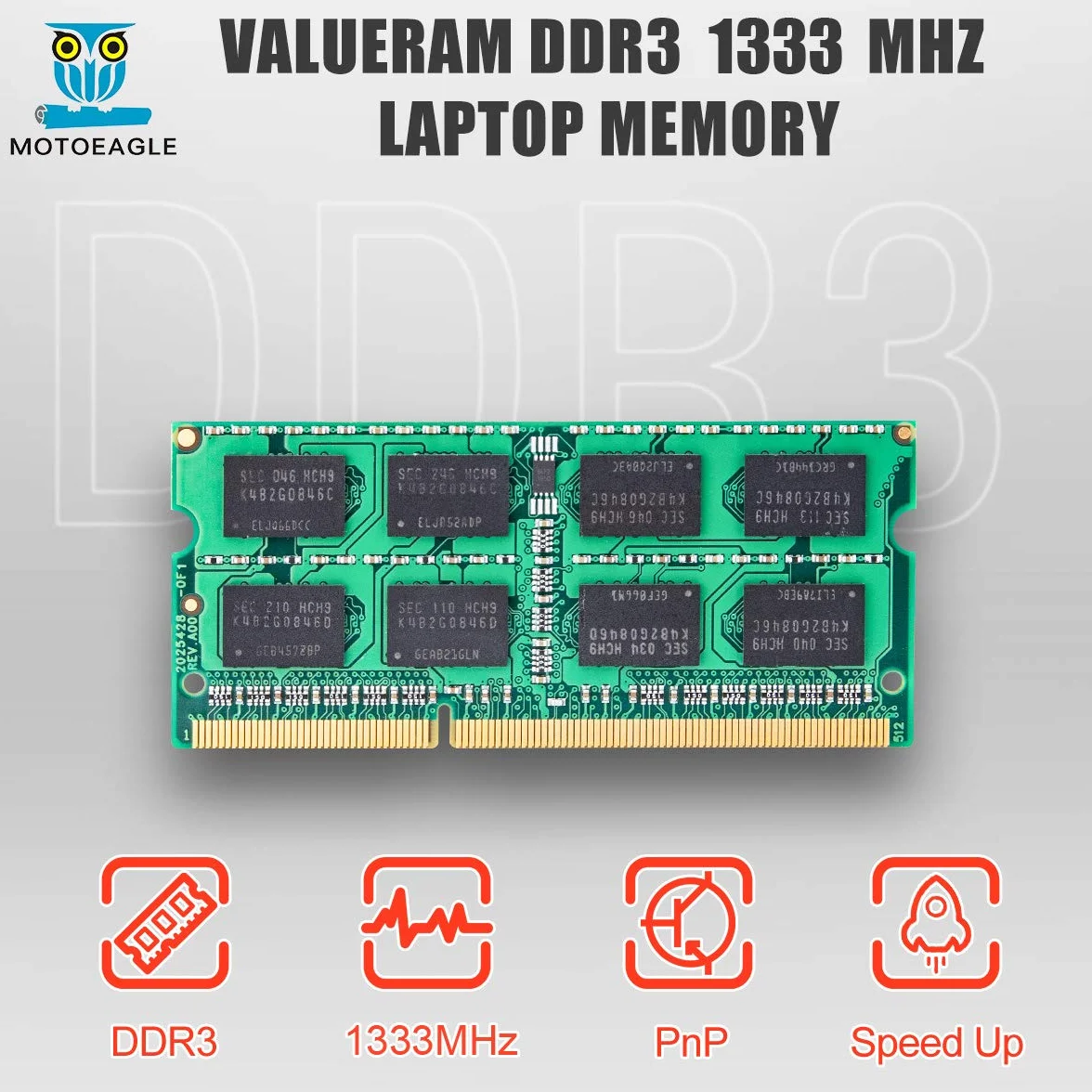 Motoeagle Pamięć operacyjna do notebooka, DDR3 1333, zestaw 8 GB (2 x 4 GB), PC3, 10600, 10600S, 4 GB, SODIMM, 204-stykowa, niebuforowana, bez ECC, 1,5 V, CL9, 2Rx8 Dual Rank