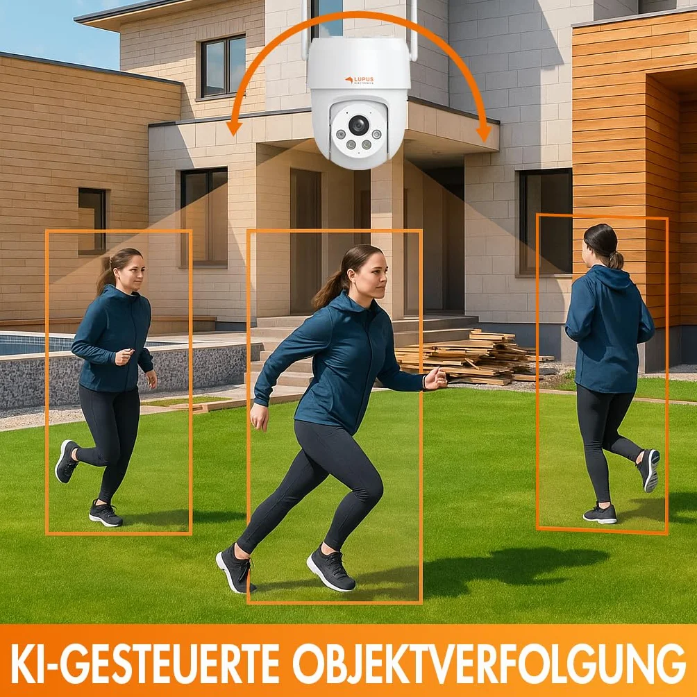 Lupus Electronics LE213 kamera alarmowa ze śledzeniem obiektów AI, WiFi 6, odwołanie do sprawcy, światło reflektorowe, syrena, brak chmury – brak braku danych, producent niemiecki, w zestawie